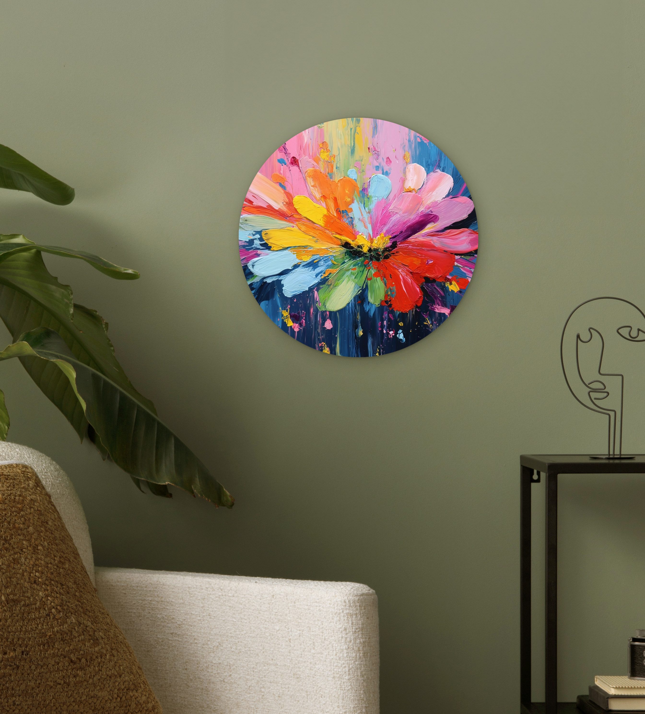 MuchoWow Gemälde Farbenrausch - Ausdrucksstarke Stimmung - Blume, Fotodruck (1 St), Kreis Wanddekoration, Rundes Wandbild, 30x30 cm