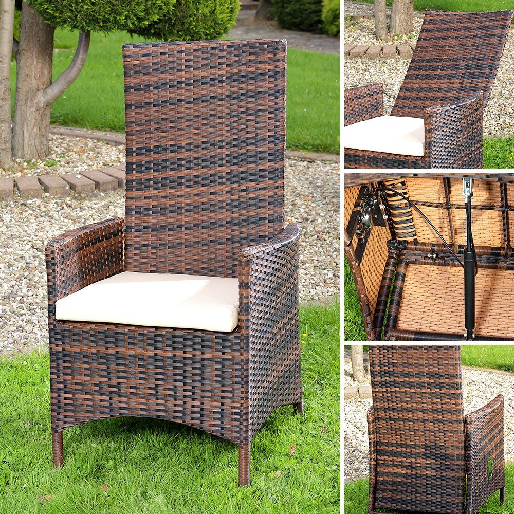 Mucola Gartenstuhl Relaxsessel Loungestuhl Sitzmöbel Verstellbar Polyrattan Gartenset (Stück, 1 St), Kissen inkl. Reißverschluss, daher abnehm- und waschbar