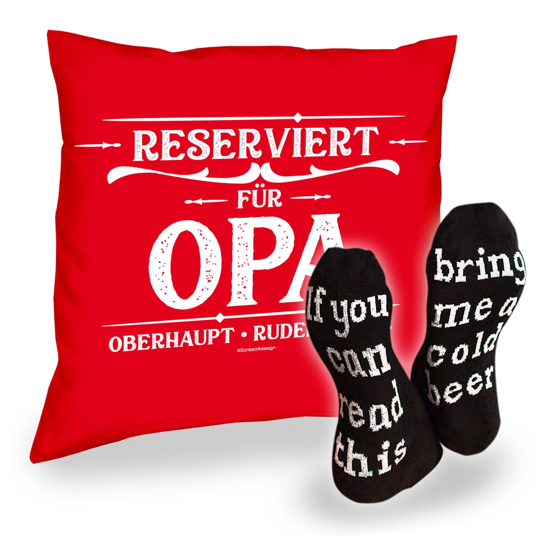 Soreso® Dekokissen Kissen mit Füllung und Socken für Opa Großvater, Vatertagsgeschenke Rot