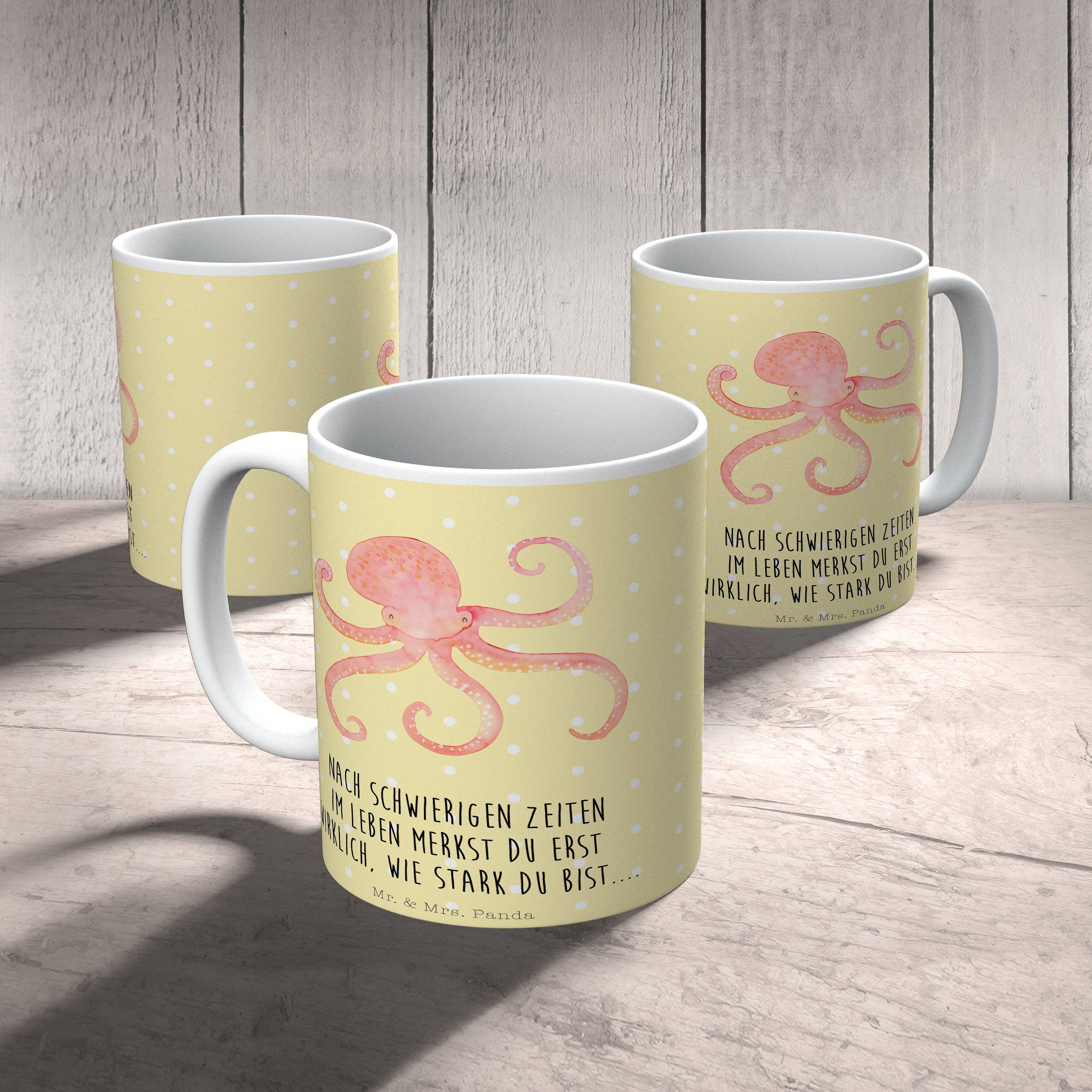 - Tasse Mrs. Mr. Panda Kaffeebecher, Büro Geschenk, Keramik - Krake, Tass, Tintenfisch Gelb Pastell &