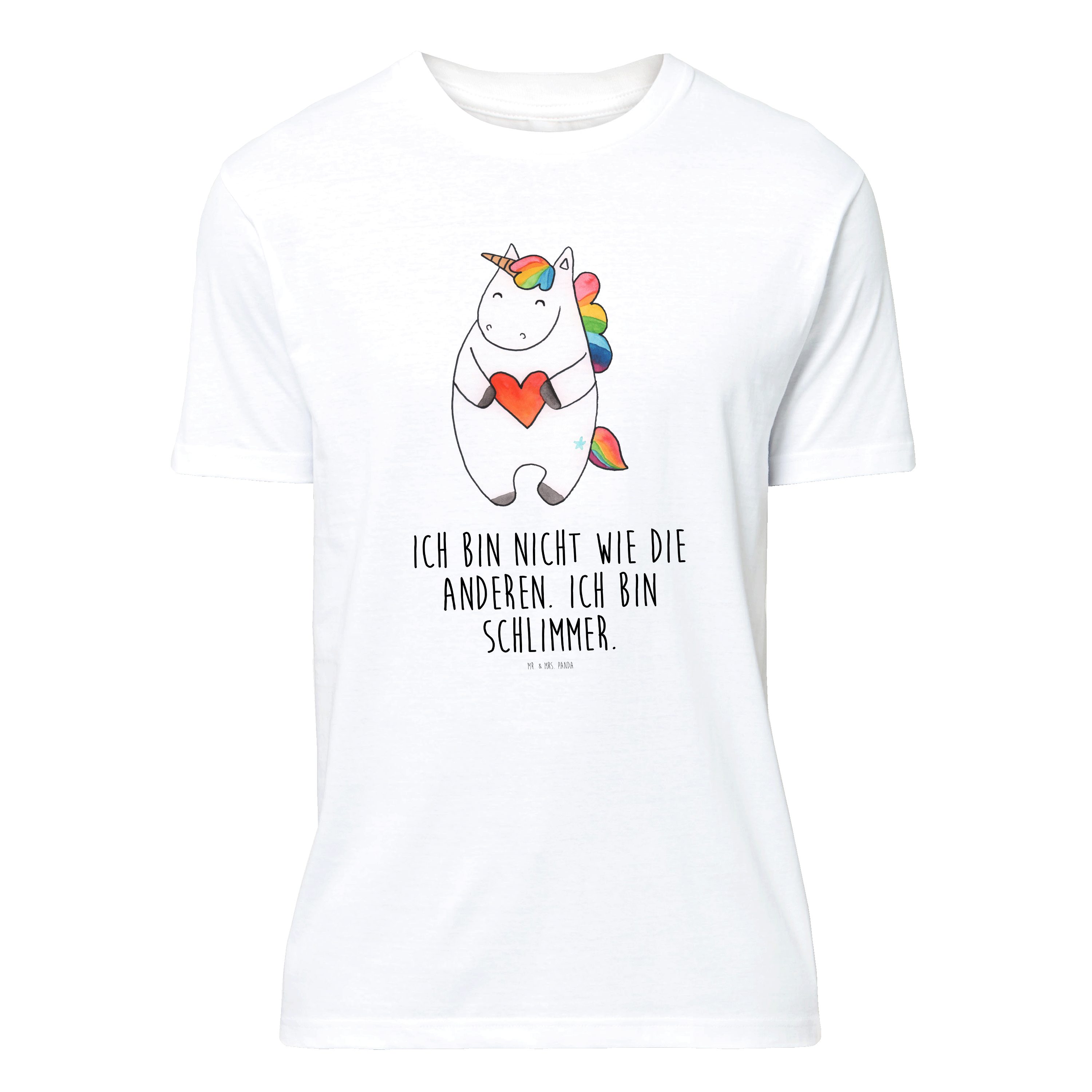 Mr. & Mrs. Panda TShirt Einhorn Herz Weiß Geschenk, TShirt mit