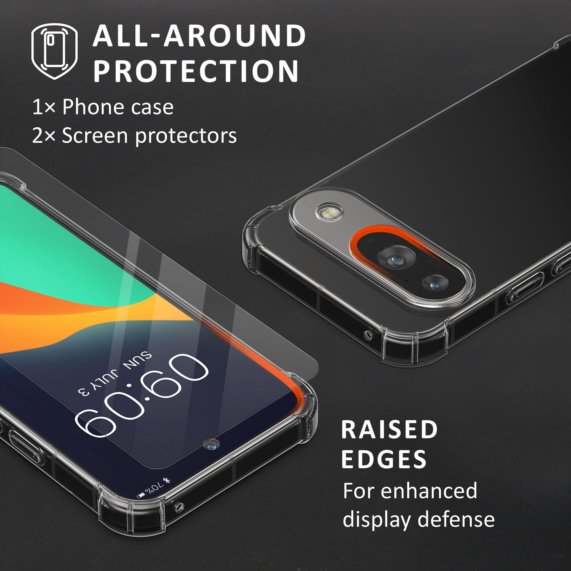 kalibri Handytasche Hülle für Google Pixel 9 Case (2-tlg), Handyhülle mit 2x Glas Schutz Folie - Cover Handyhülle