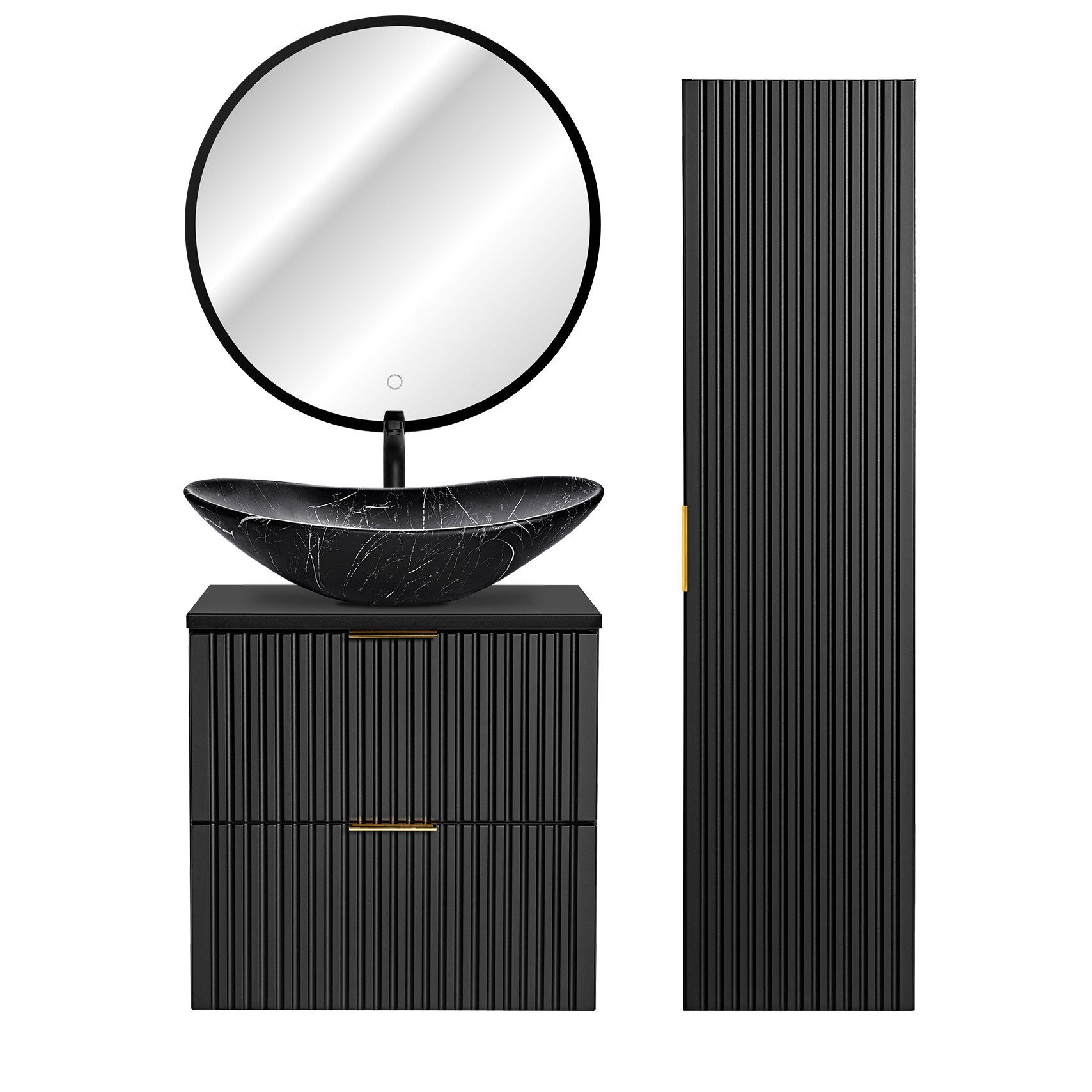 Lomadox Badmöbel-Set ADELAIDE-56-BLACK, (Spar-Set, 3-St), schwarz gerillt 1 günstig online kaufen