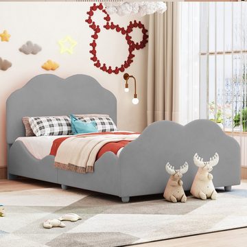 HAUSS SPLOE Kinderbett 90 x 200 cm mit wolkenförmigem Kopf- und Fußteil, Samt Grau