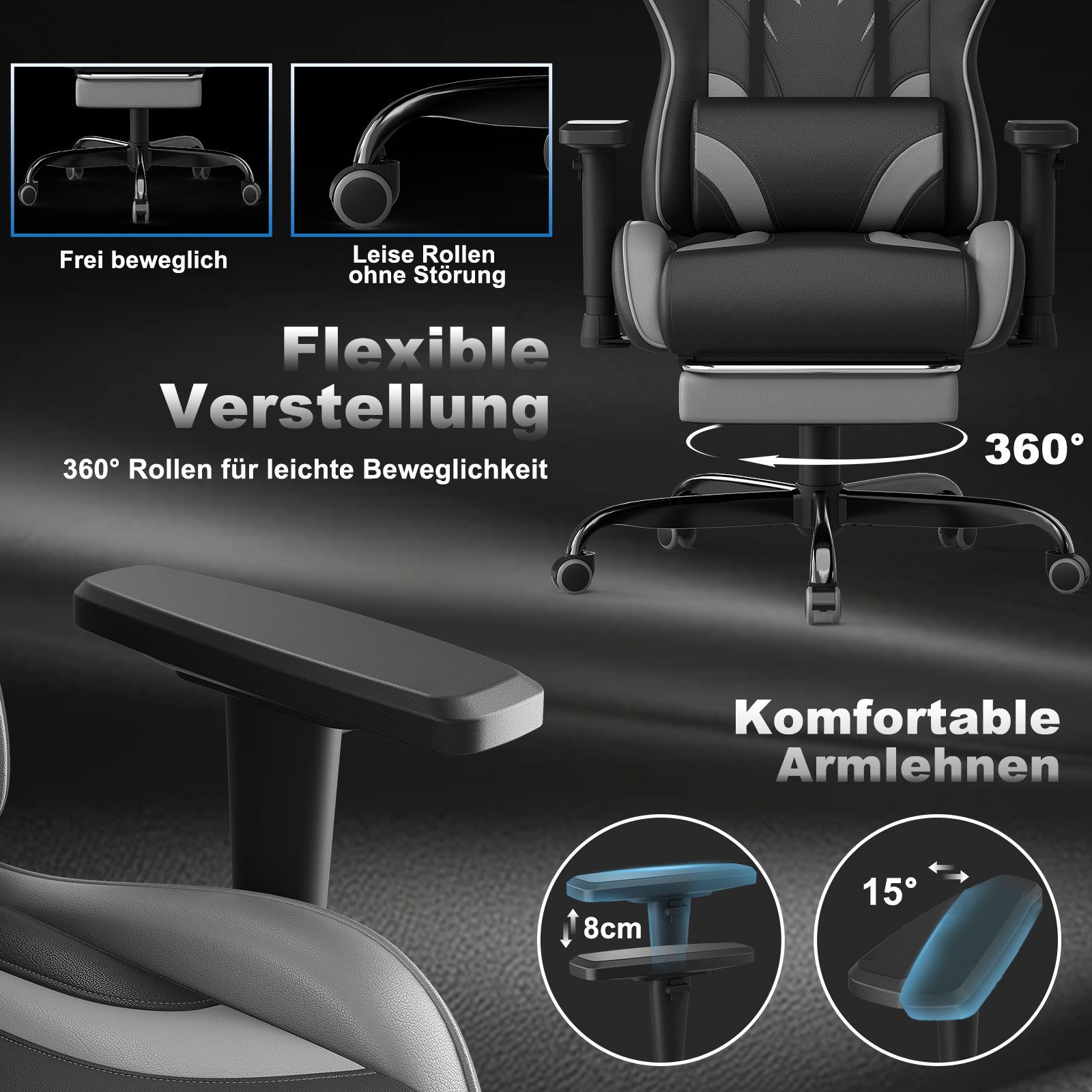 HOMALL Gaming-Stuhl Massage Gaming Stuhl mit Fußstütze 90-135° Rückenlehne einstellbar (Bürostuhl Ergonomisch,Verstellbarem Lenden- & Kopfkissen,mit Fußstütze), Ergonomischer Bürostuhl,Kopfstütze und Lendenstütze