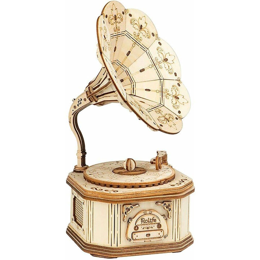 Robotime 3D-Puzzle Rolife 3D Holzpuzzle Grammophon 122 Teile, Puzzleteile