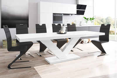 designimpex Esstisch Design Tisch HE-999 Weiß MATT / Weiß HOCHGLANZ ausziehbar 160 - 256 cm