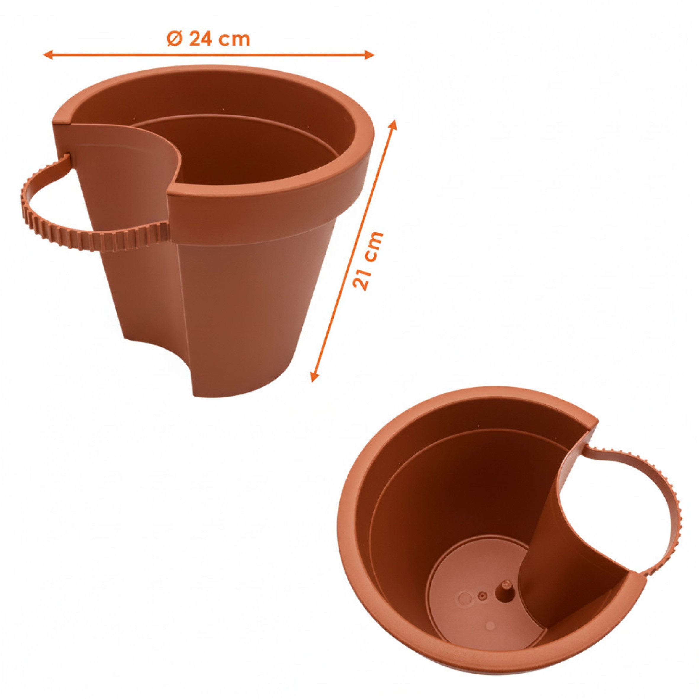Spetebo Blumentopf Kunststoff Blumentopf für Regenrohr - terracotta (Stück, 1 St., Pflanztopf), Pflanztopf mit Befestigungsgurt für Fallrohr