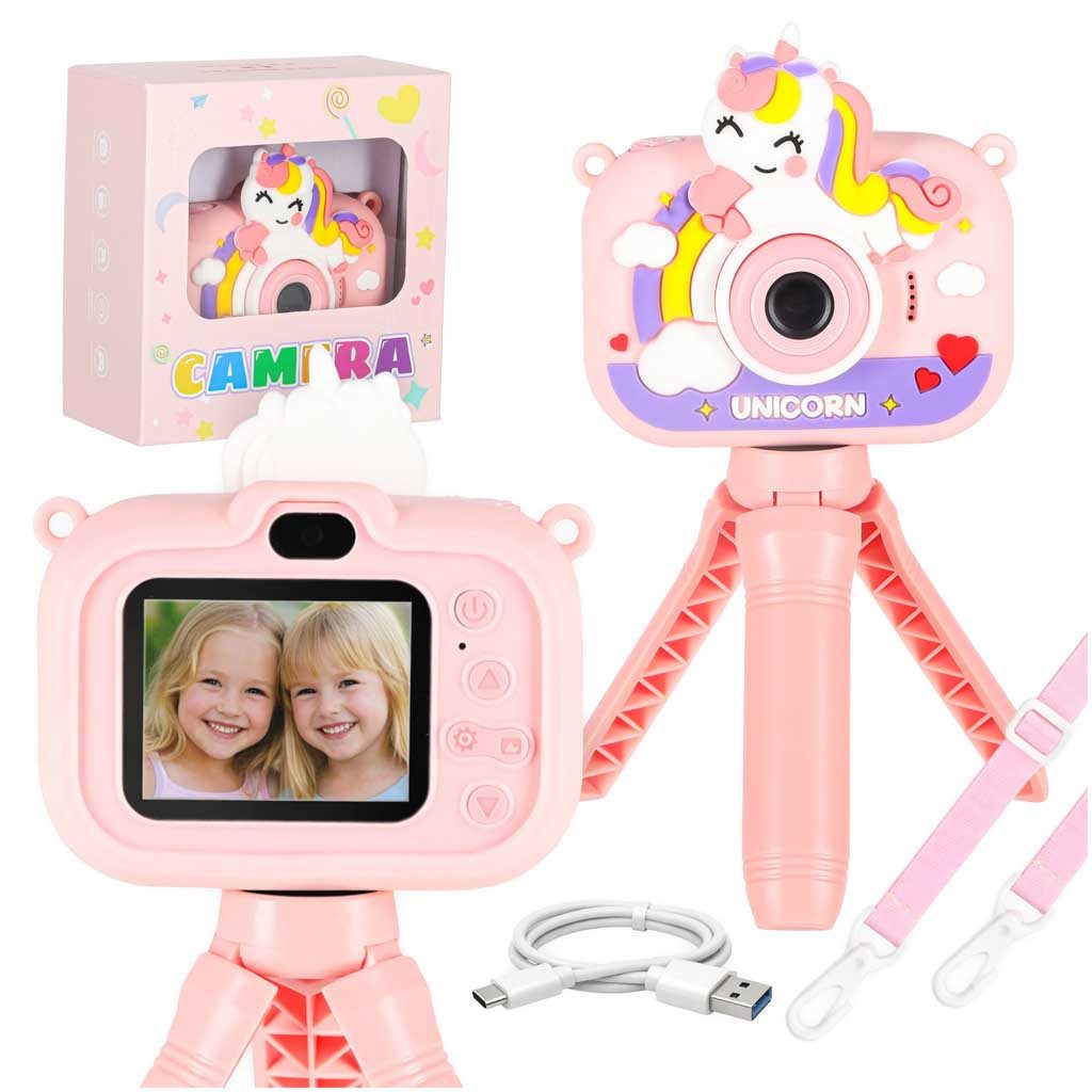 Ikonka Kinder-Digitalkamera 1080P mit Stativ, Dualkamera & Spielen Kinderkamera (8 MP, inkl. Kinderkamera Set mit Stativ und 8GB Speicherkarte, 1080P Kinderkamera mit Dualkamera Stativ 8GB Spielen und Silikon)
