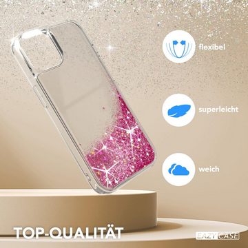 EAZY CASE Handyhülle Liquid Glittery Case für Apple iPhone 15 6,1 Zoll, Glitzerhülle Shiny Slimcover stoßfest Durchsichtig Bumper Case Pink