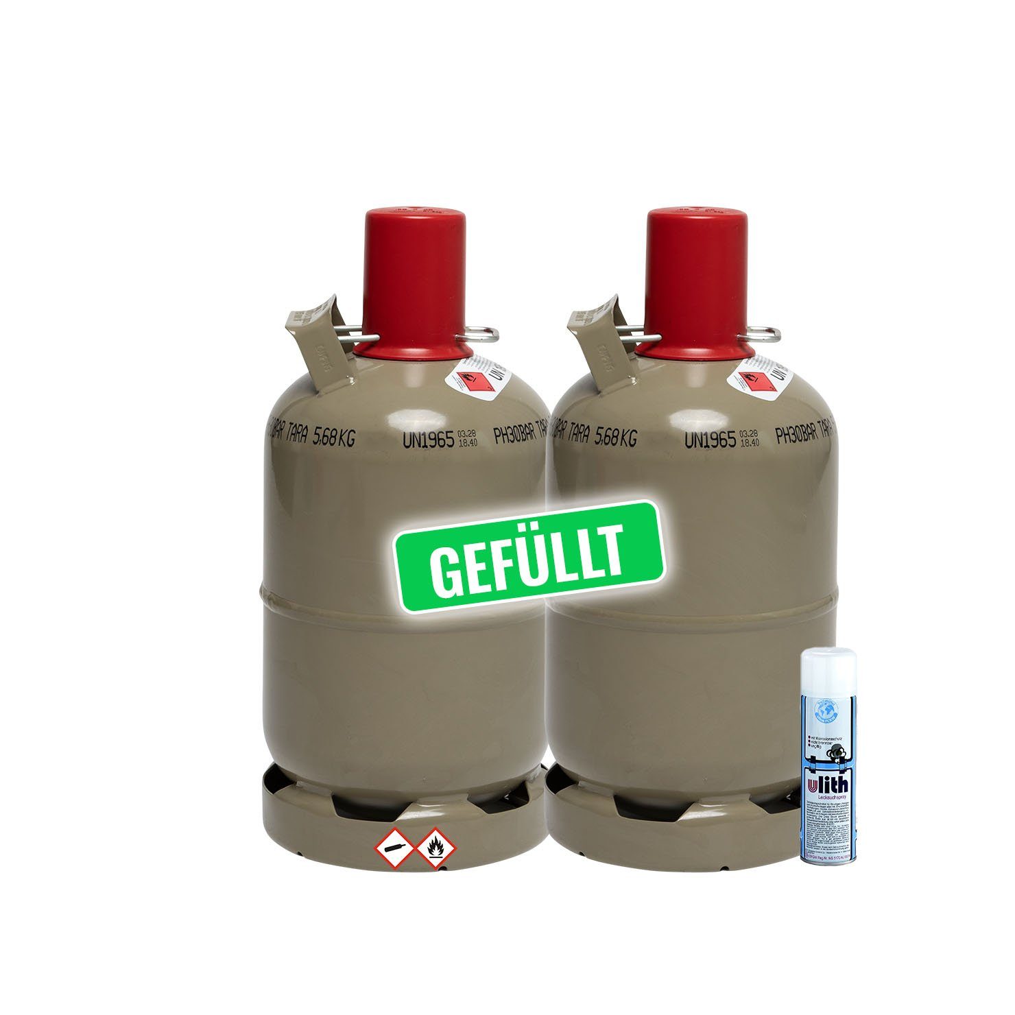 BlueCraft Gas, 2x 5kg Eigentum Propan Gasflasche gefüllt inkl. Lecksuchspray 400ml