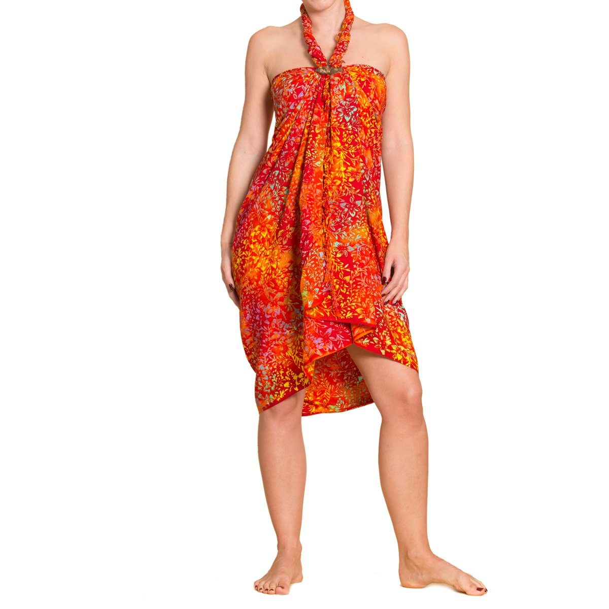 PANASIAM Pareo Sarong Wachsbatik auch für Überwurf als Tuch großen tragbar Größen Cover-up Wrap Bikini Strandtuch oder, orange B001 den Strandkleid Strand in