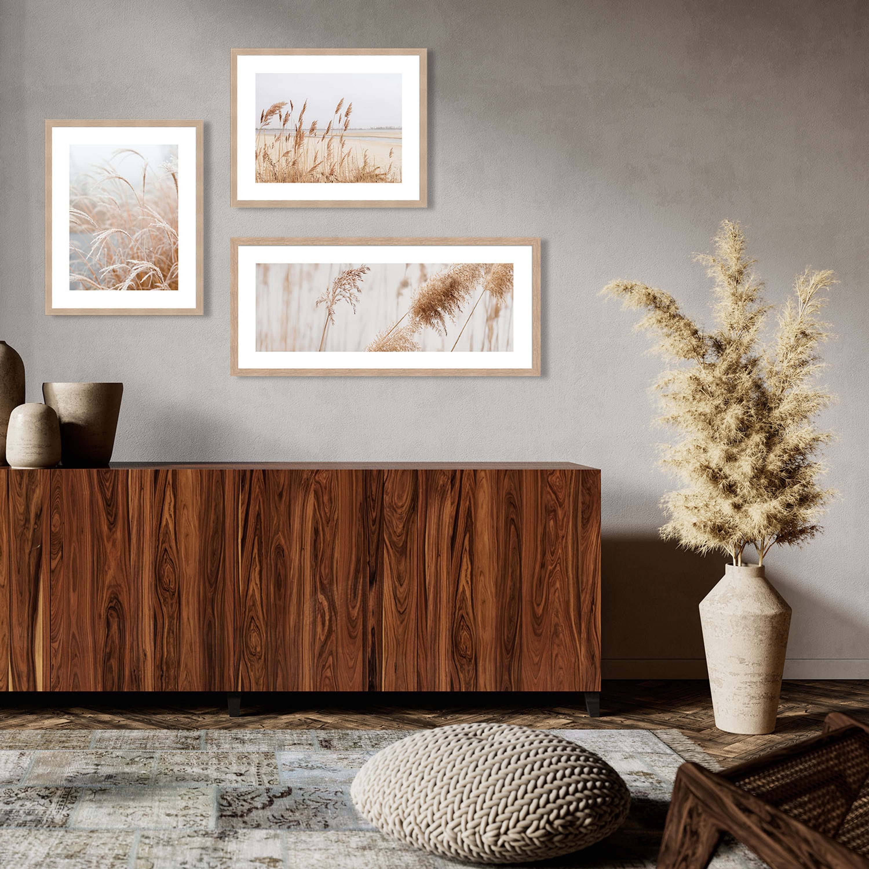 artissimo Bild mit Rahmen Gerahmtes Poster 70x30 cm / Wandbild modern / Wanddeko lang schmal, Natur und Gräser: Pampasgras in Beige Weiß – Bild 4 von 4