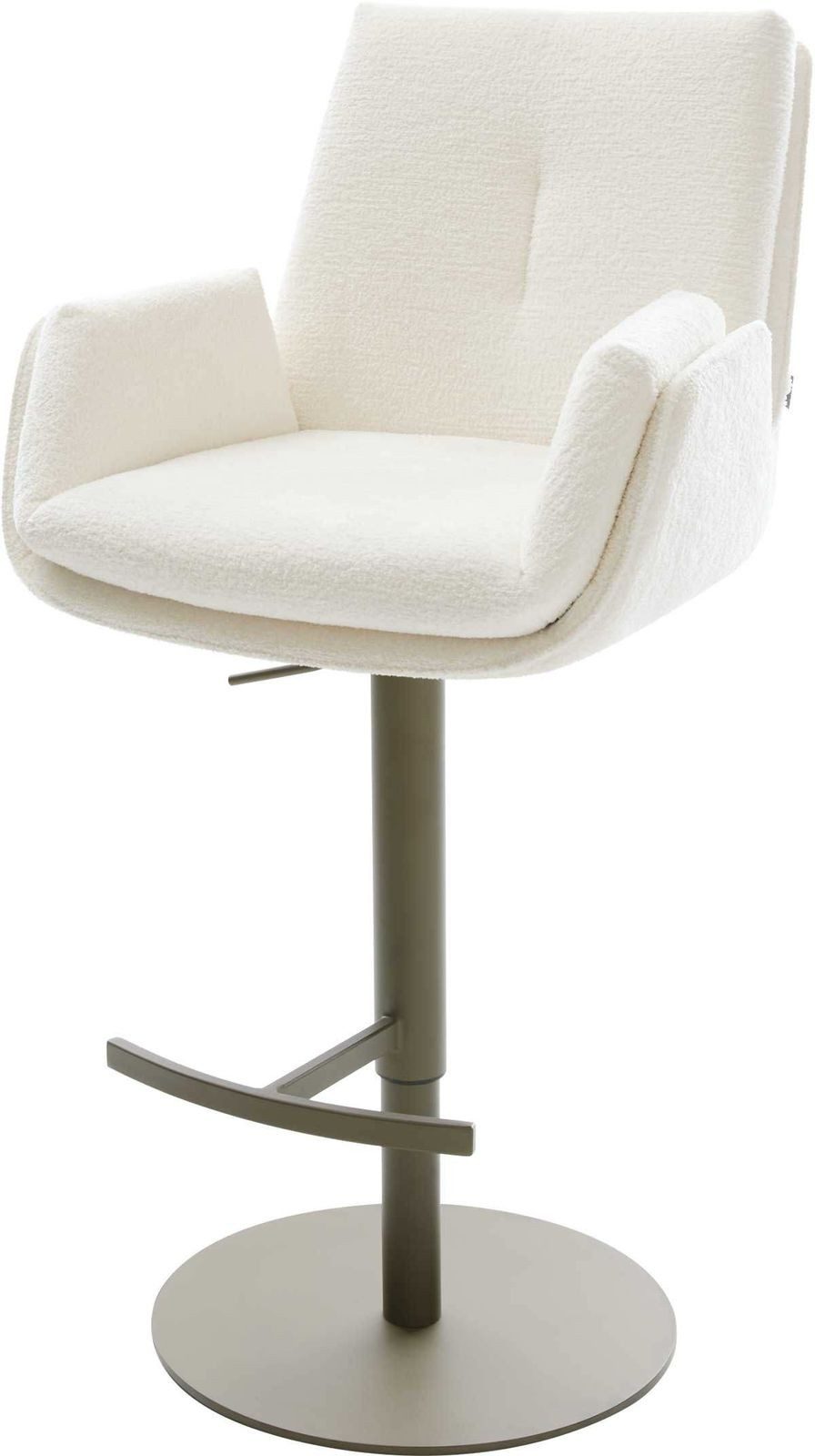 DELIFE Barhocker Clea-Flex, Drehfuß höhenverstellbar Metall Titanfarben Bouclé Soft Beige