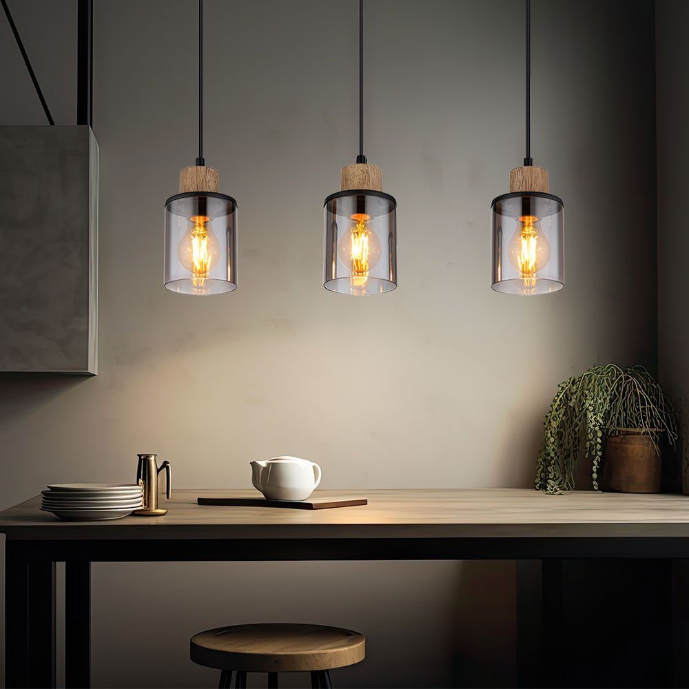GLOBO LIGHTING Pendelleuchte, Leuchtmittel nicht inklusive, Hängelampe Esstischleuchte Pendellampe Rauchglas Holzlampe