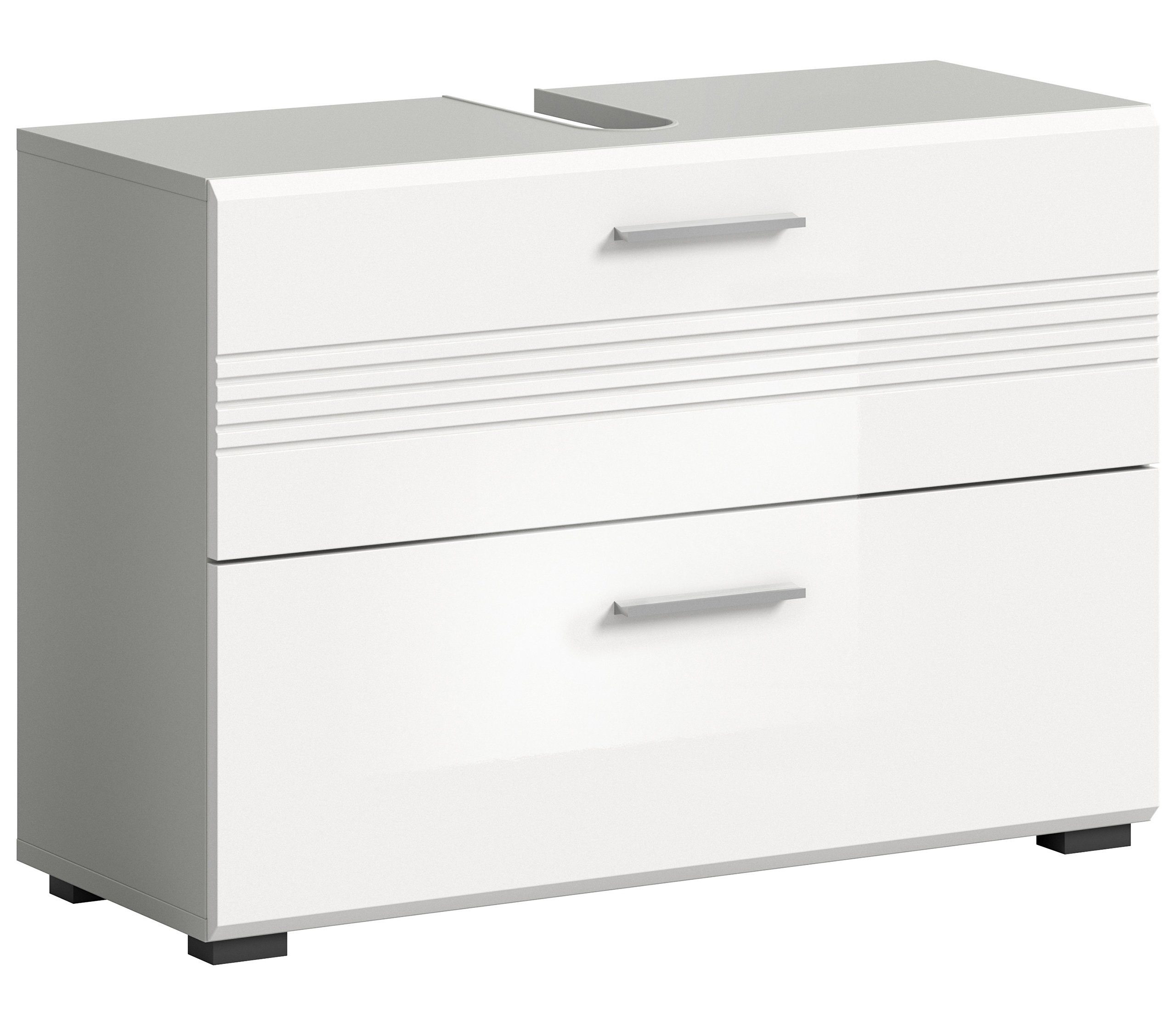 Newroom Waschbeckenunterschrank Dave Waschbeckenunterschrank Weiß Hochglanz Hellgrau Waschtischuntersch...