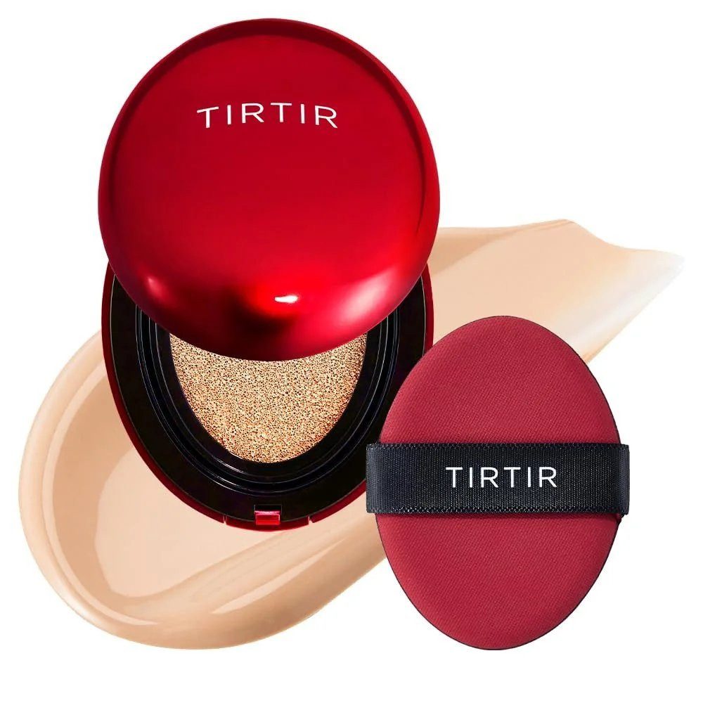 TIRTIR Foundation Mask Fit Red Cushion SPF 40 PA++ – 21N Ivory, langanhaltende Cushion, Foundation mit hoher Deckkraft, strahlendem Finish &, pflegender Formel mit Niacinamid und Propolis-Extrakt, 18 g