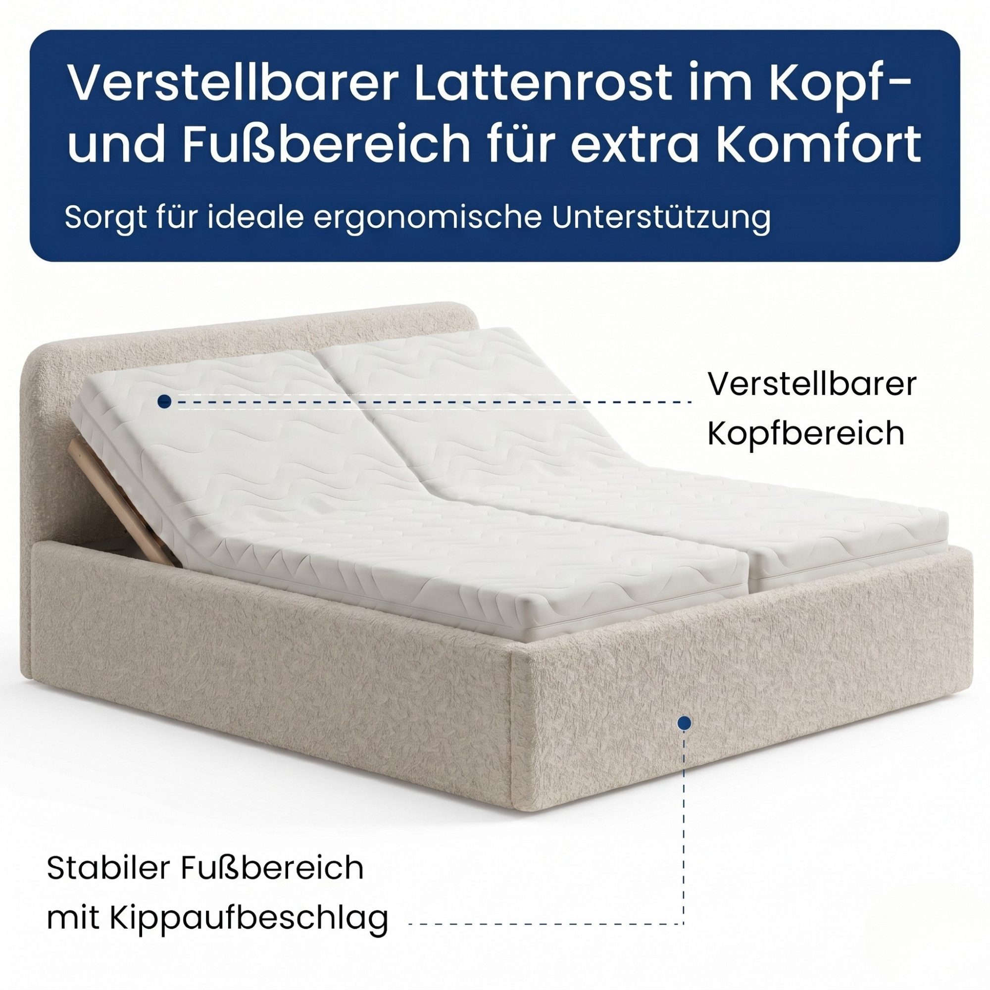 Home Collective Polsterbett Bett mit Stauraum, verstellbarem Lattenrost, viele Größen (Größen: 100x200 120x200 140x200 160x200 180x200 200x200, trendiger Bouclé – Bild 5 von 5