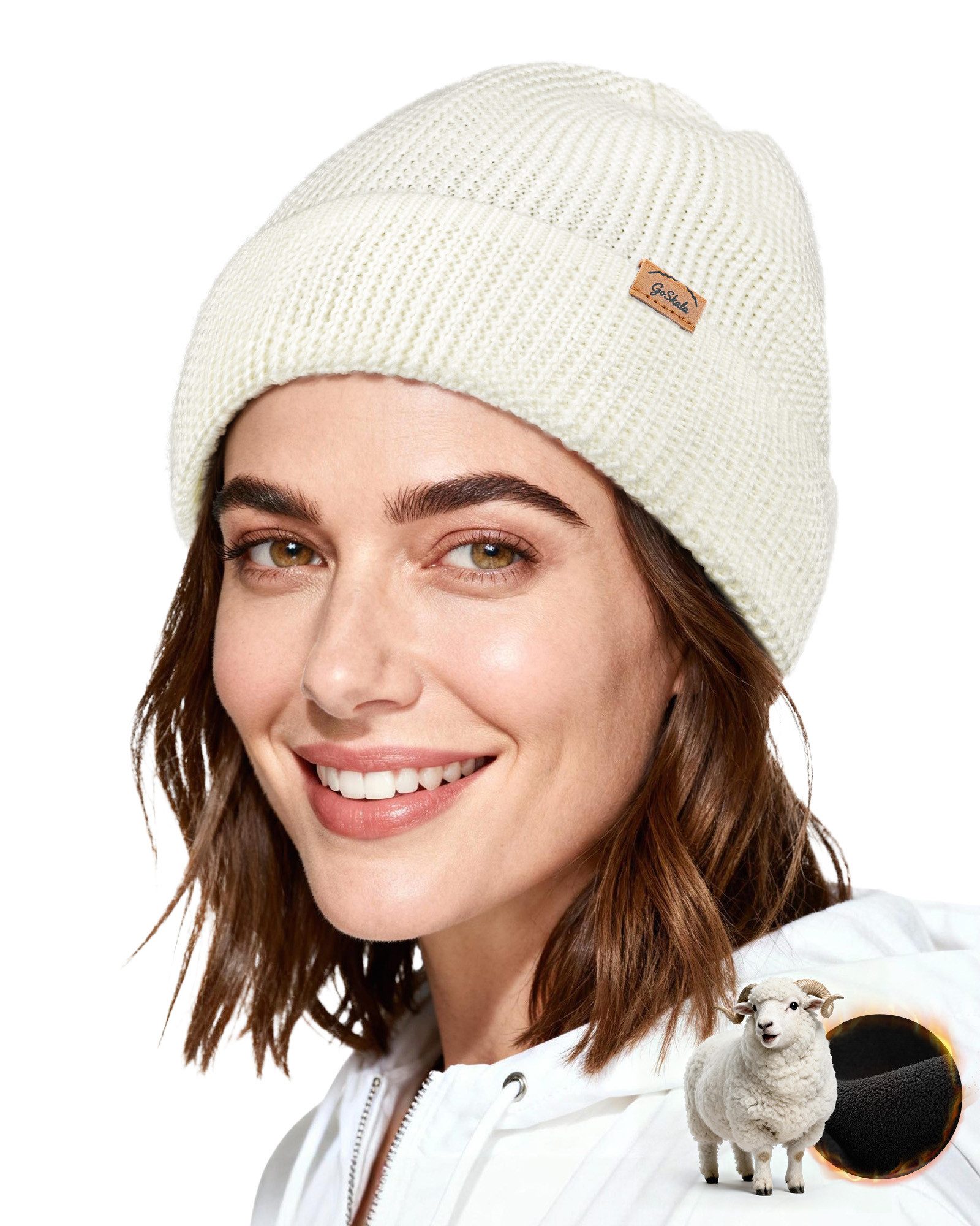 GoSkala Fleecemütze Merino Mütze Herren Damen Warme Wintermütze Strickmützen Winter Beanie Wärmend, hautfreundlich, antistatisch