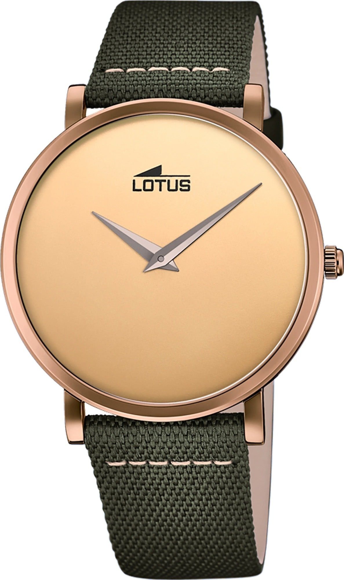 Lotus Quarzuhr Lotus Herren Armbanduhr Minimalist, (Analoguhr), Herrenuhr rund, groß (ca. 40mm) Lederarmband grün