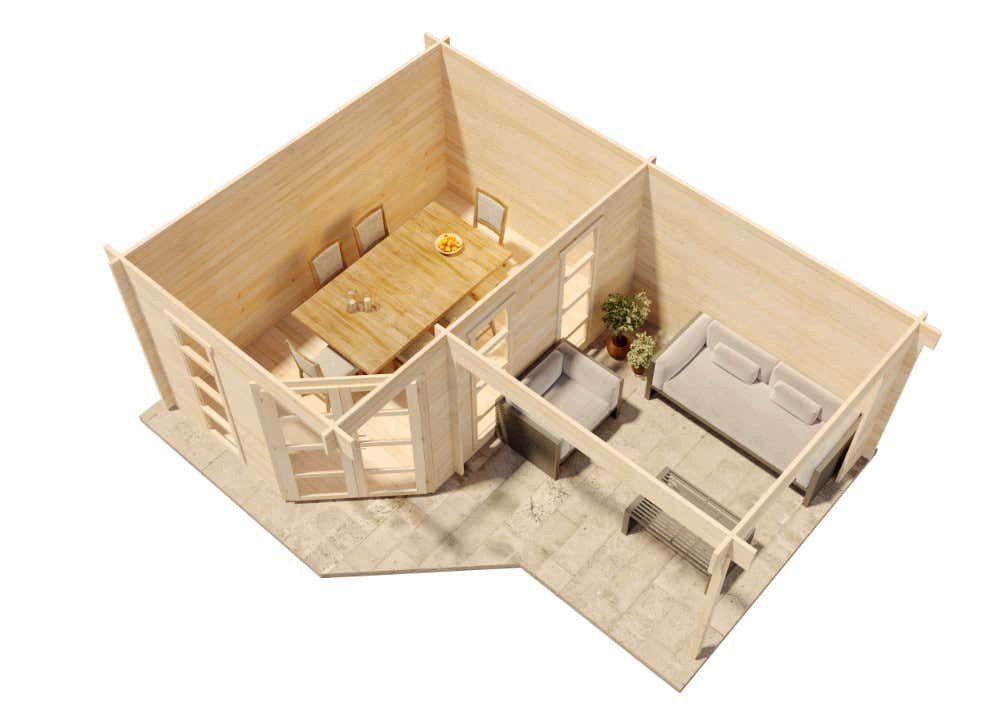 Thumbnail - Alpholz Gartenhaus 5-Eck Lindau-40 mit Anbau, BxT: 465x620 cm