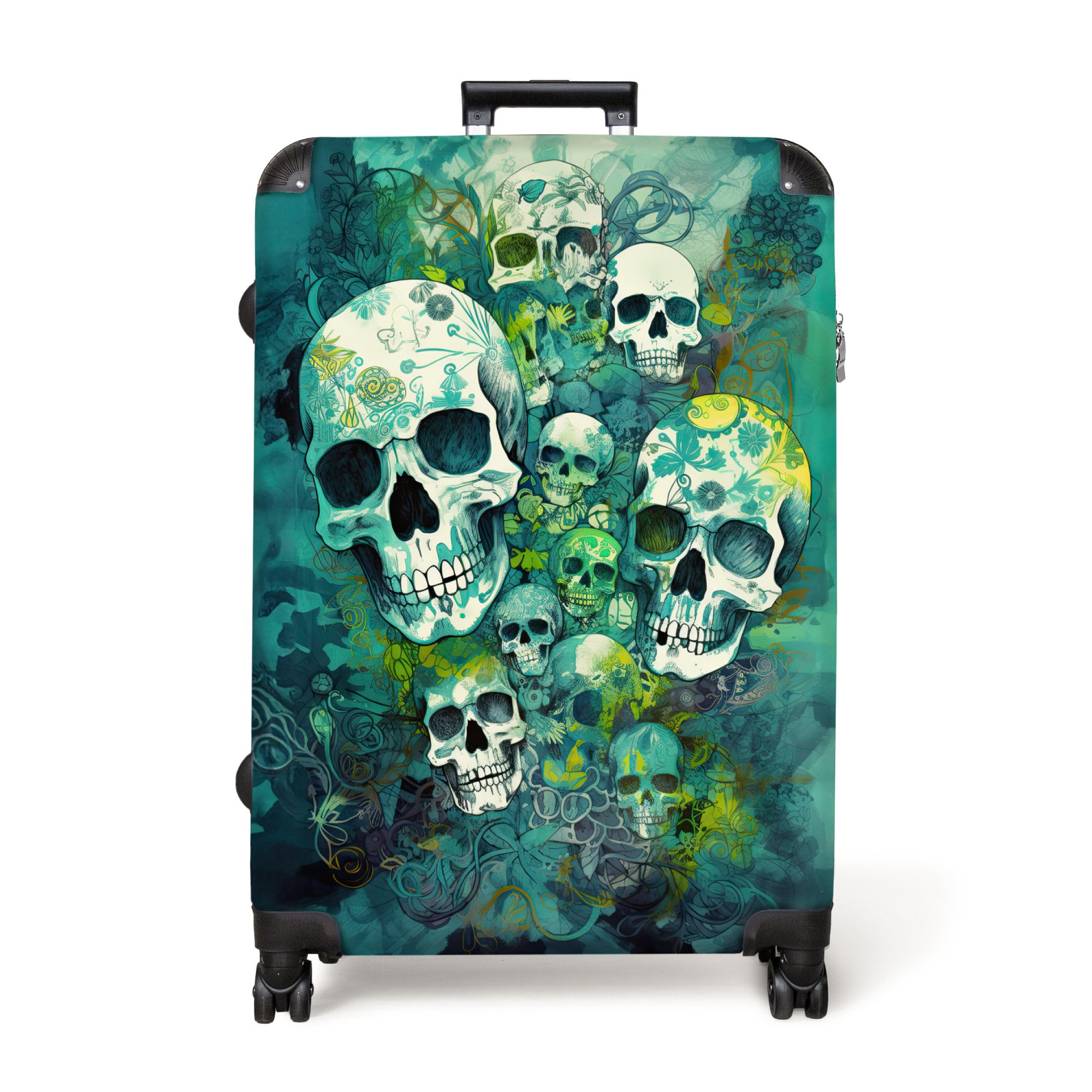 NoBoringSuitcases.com© Hartschalen-Trolley Totenkopf - Aquarell - günstig online kaufen