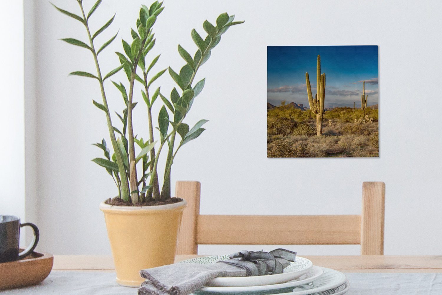 in Wohnzimmer für bei St), (1 Sonnenuntergang Bilder OneMillionCanvasses® Kaktus Leinwandbild Schlafzimmer Leinwand Arizona,