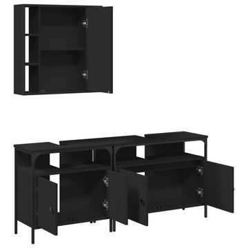 vidaXL Badezimmer-Set 3-tlg. Badmöbel-Set Schwarz Holzwerkstoff, (1-St)