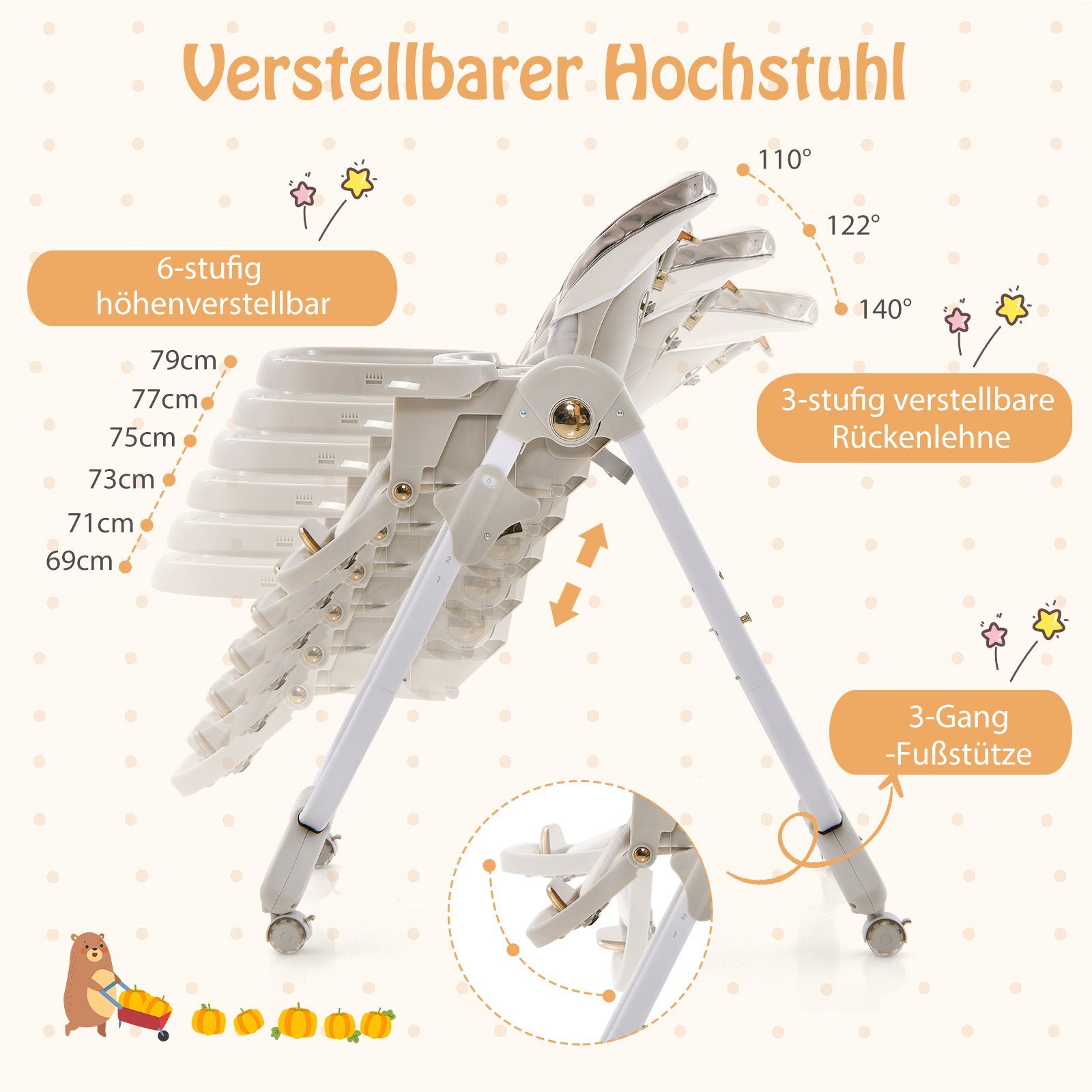 COSTWAY Hochstuhl Babystuhl (1 St), klappbar, höhenverstellbar, mit Liegefu günstig online kaufen