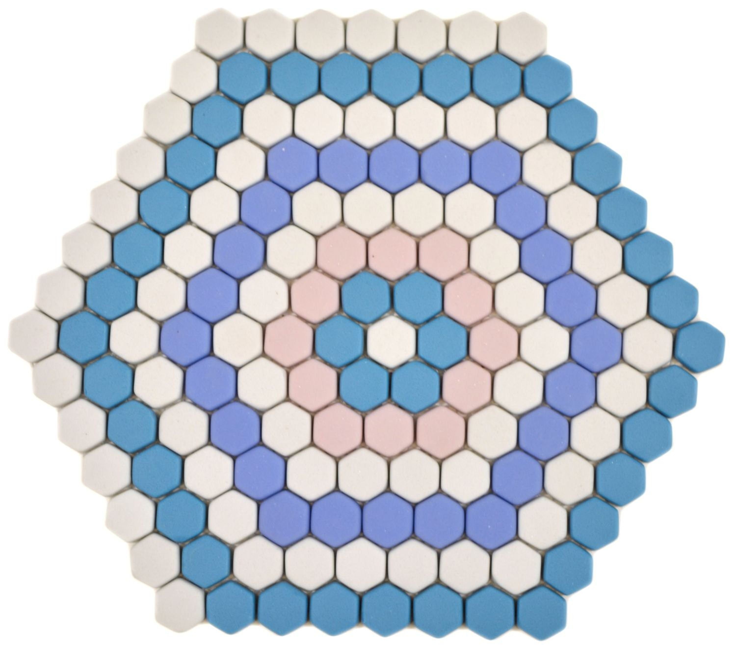 Mosani Mosaikfliesen Glasmosaik Hexagon DEKOR blau rosa weiss matt