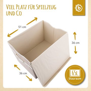 BIECO Spielzeugtruhe Bieco Aufbewahrungsbox mit Deckel 65L faltbar ca. 36x36x51cm Spielzeugkiste mit Deckel Aufbewahrungsbox Kinder Kisten mit Deckel Aufbewahrungsbox Groß Wickeltisch Organizer Löwen Motiv