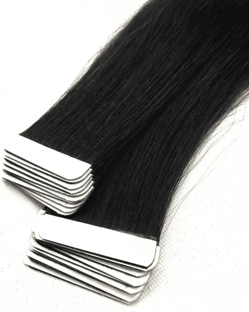 Haarwelten Deluxe Hair Extensions Echthaar-Extension Tape in Hair Echthaartapes, schwarz, Remy Haar für Haarextensions, 100% Echthaartresse