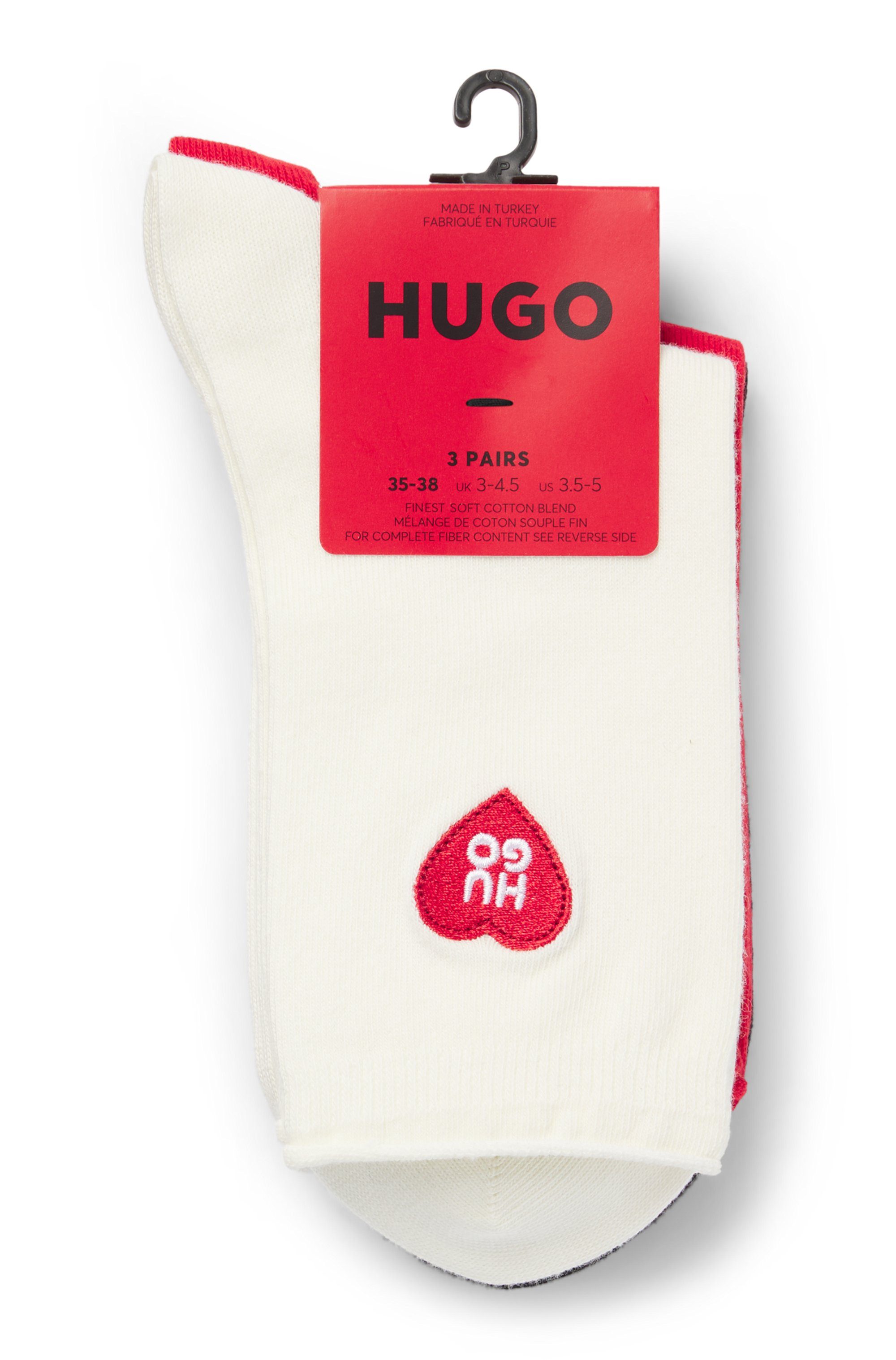 HUGO Kurzsocken 3P SH HEART CC W mit Logo-Details, Verstärkung: Zehen- und Fersenpartie