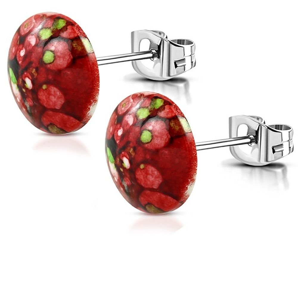 BUNGSA Ohrring-Set Ohrstecker Abstrakte KunstSilber aus Edelstahl Damen rot (1 Paar (2 Stück), 2-tlg), Ohrschmuck Ohrringe