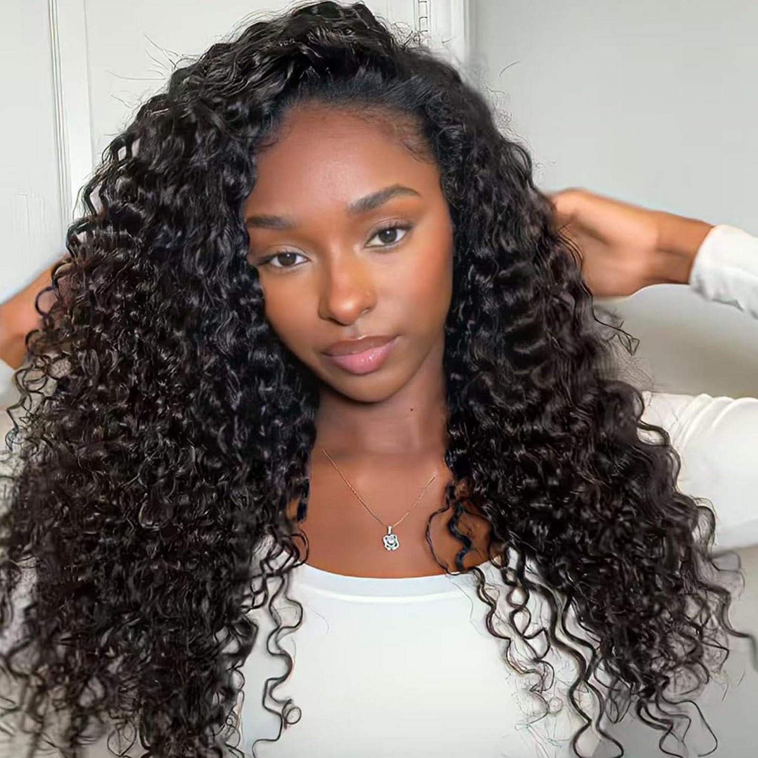 LuxusKollektion Echthaarperücke Perücke Echthaar Curly Water Wave 200 55 cm Half Wig Natural Color