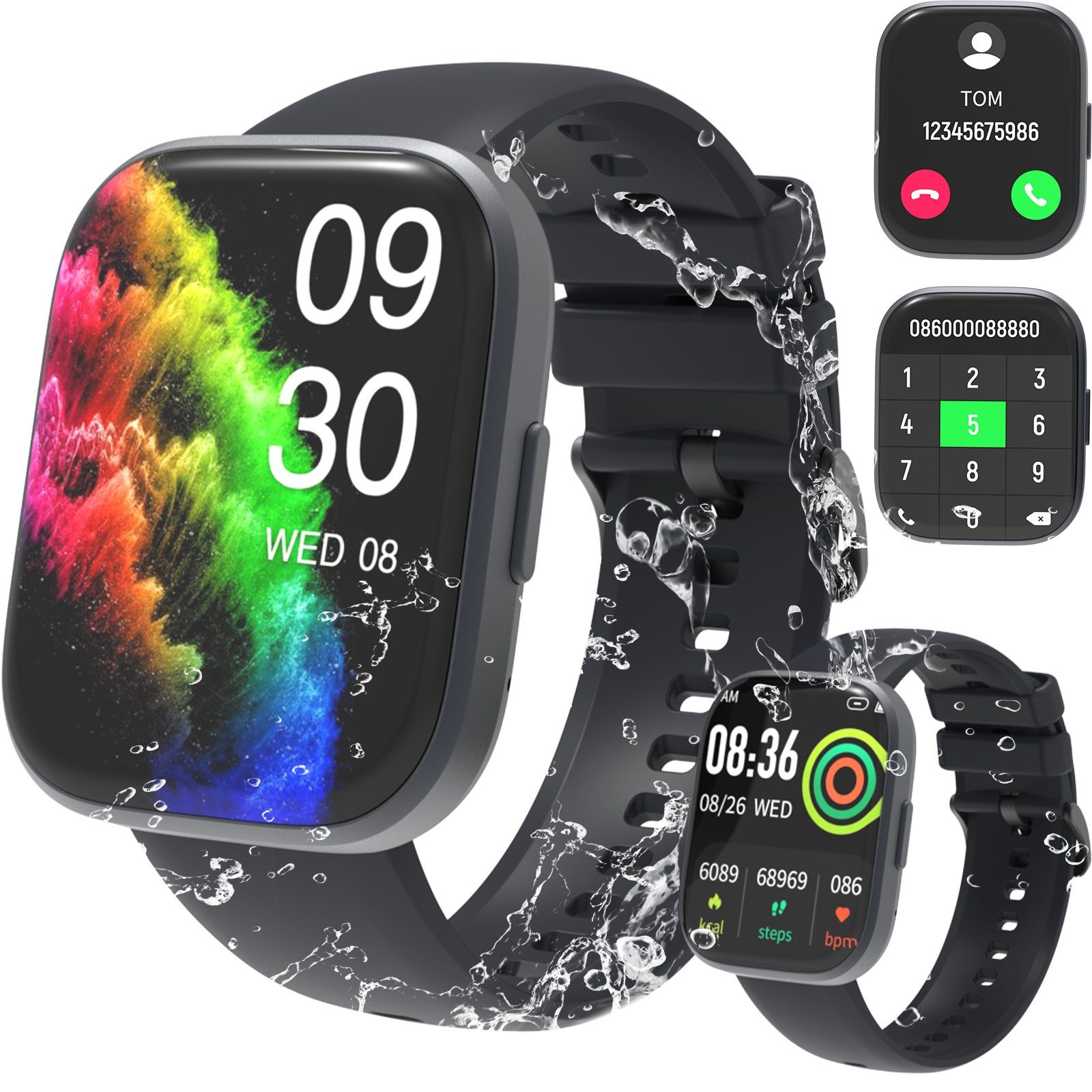 Aoucheni Smartwatch Fitnessuhr mit Schlaf und Pulsmesser, Activity Tracker  Smartwatch IP67 Wasserdicht Fitness Tracker für iOS und Android,  Musiksteuerung, Herzfrequenz, Schrittzähler, Kalorien, Körperuhr,  Fitness-Tracker machen, Herzfrequenzsensor