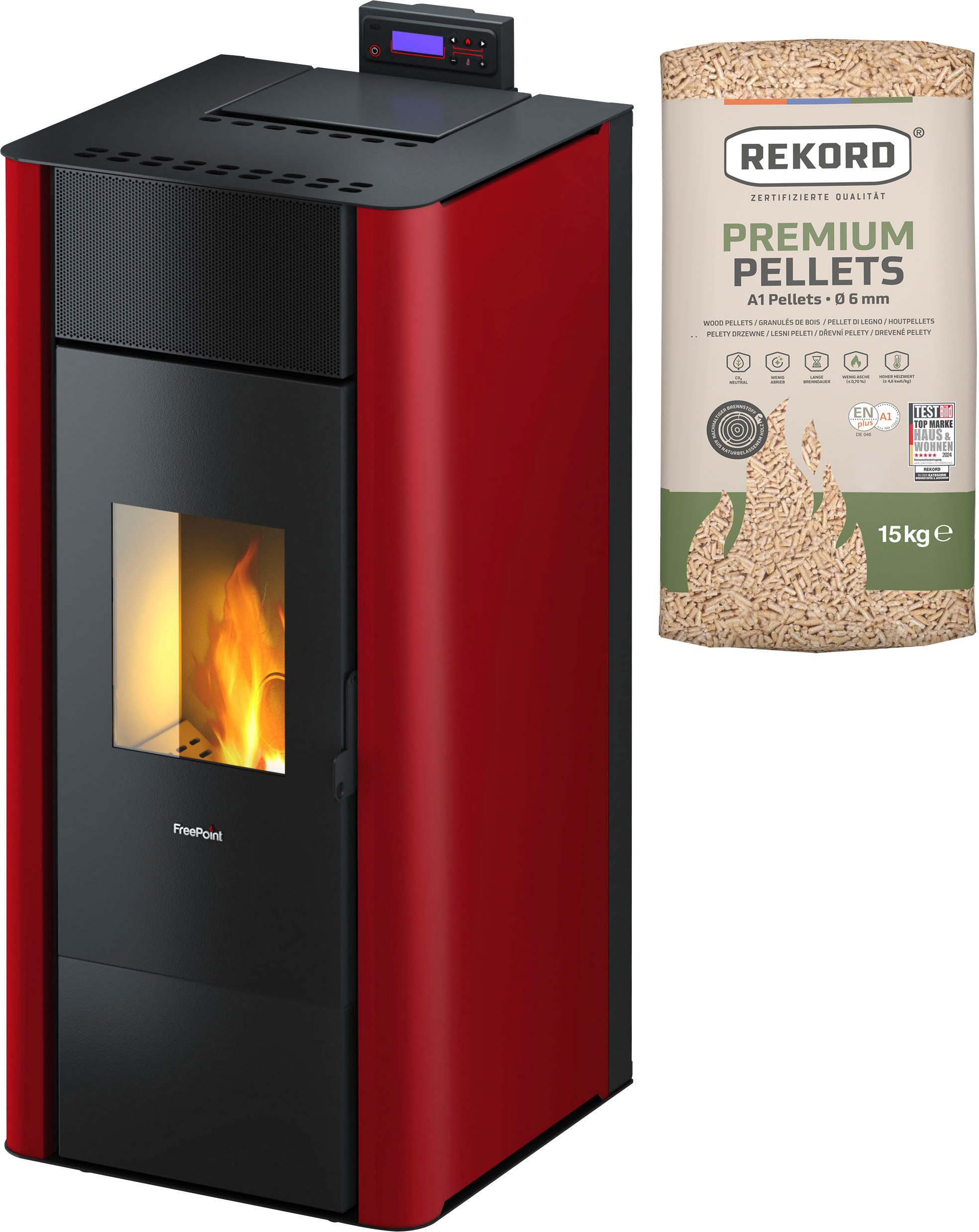 Freepoint Pelletofen Tesis 23, 22,8 kW, Zeitbrand, wassergeführt, integriertes WIFI Modul