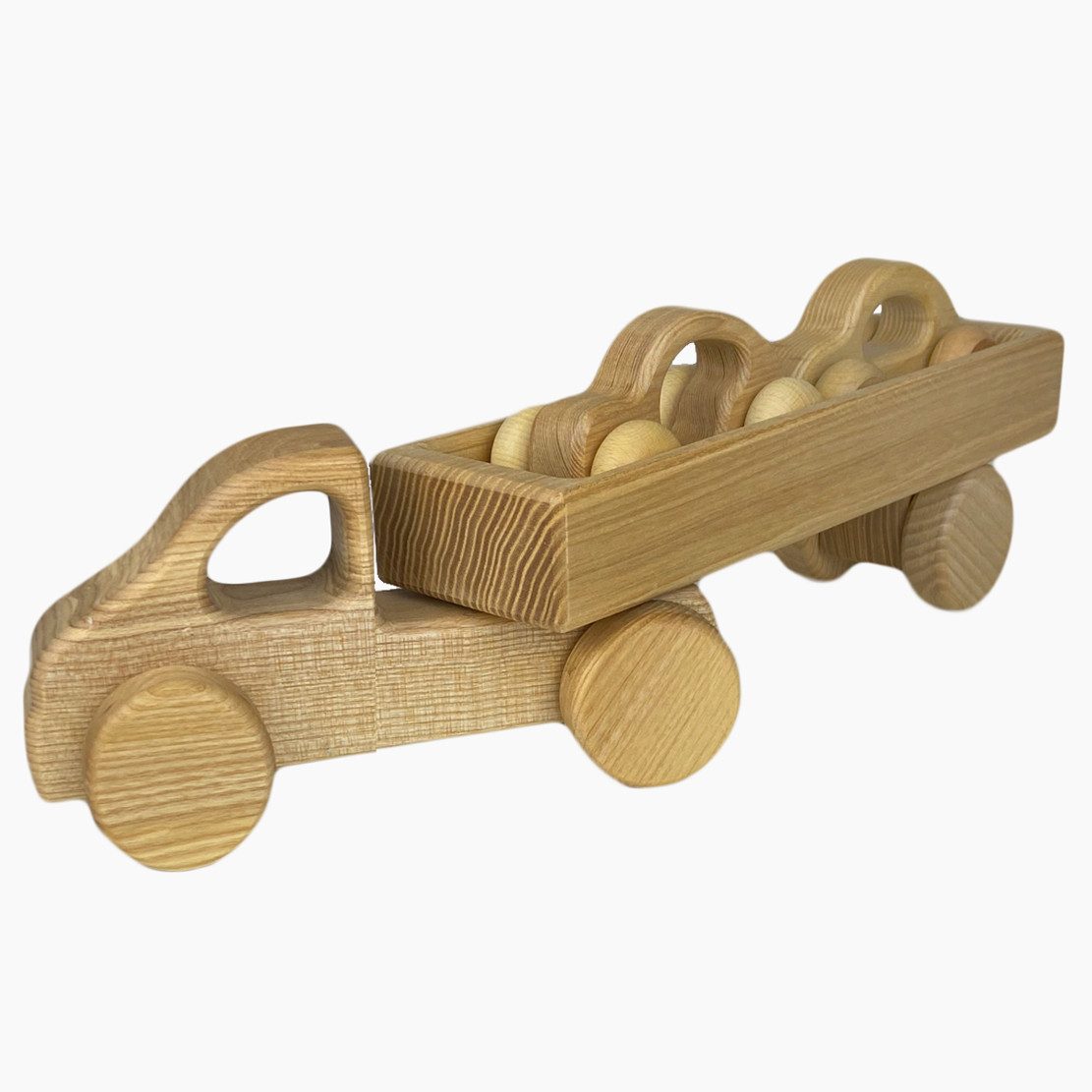 Lotes Toys Spielzeug-Transporter Lotes Toys Holzbaufahrzeug Lastwagen Set, (packung, 4-tlg., spar set), Jedes Holzauto ist ein Unikat