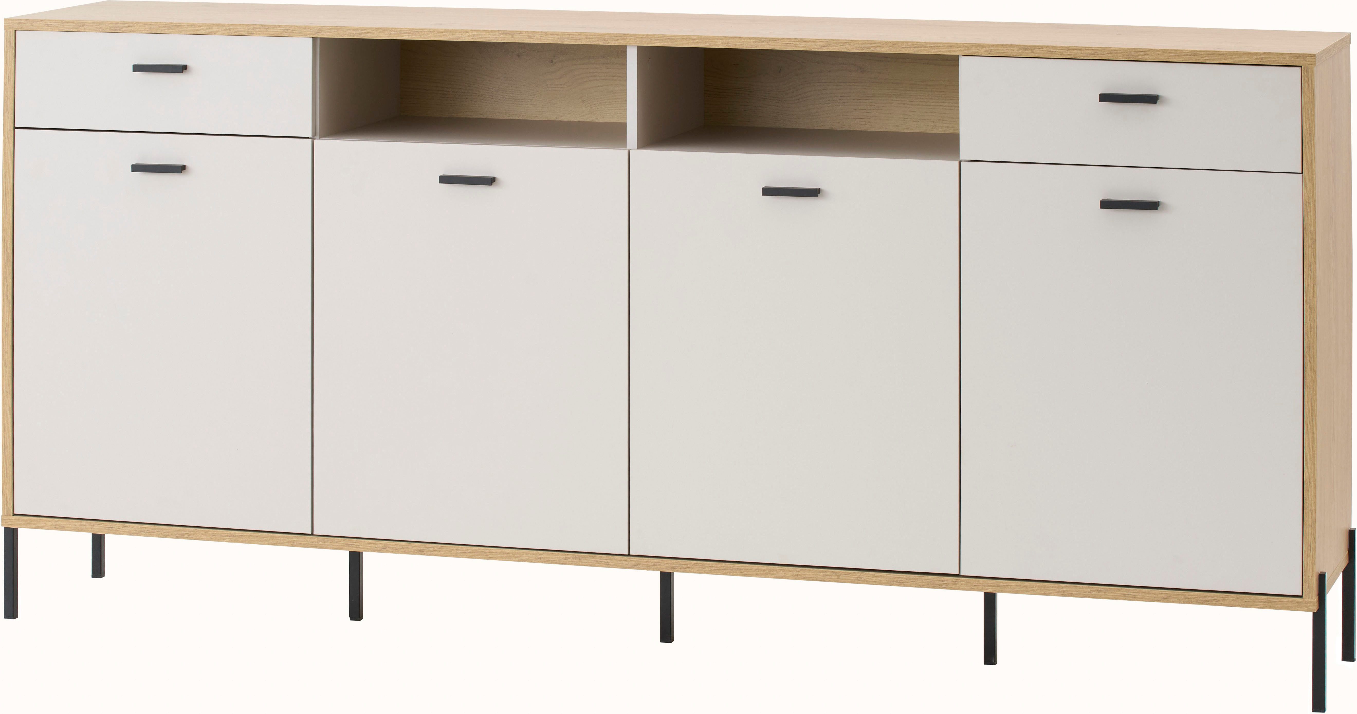 Home affaire Sideboard Fredericia, moderne Kommode, Schrank in Kaschmir, 205 cm breit, zeitlos, schwarze Metallgriffe und -füße, ausreichend Stauraum