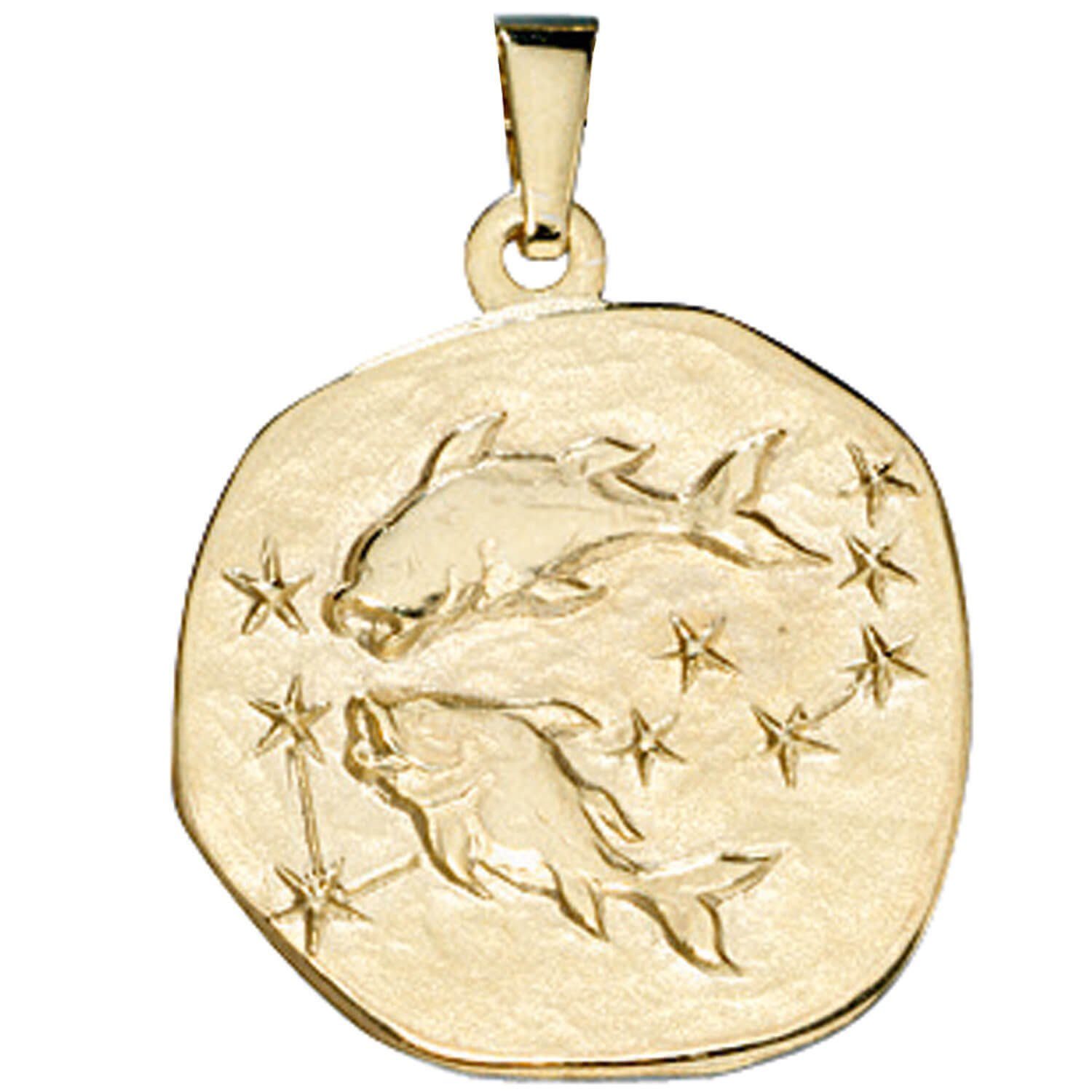 Gold Krone Fische Gelbgold Kettenanhänger 333 Schmuck Sternzeichen aus Halsschmuck - Unisex, Anhänger Gold 333