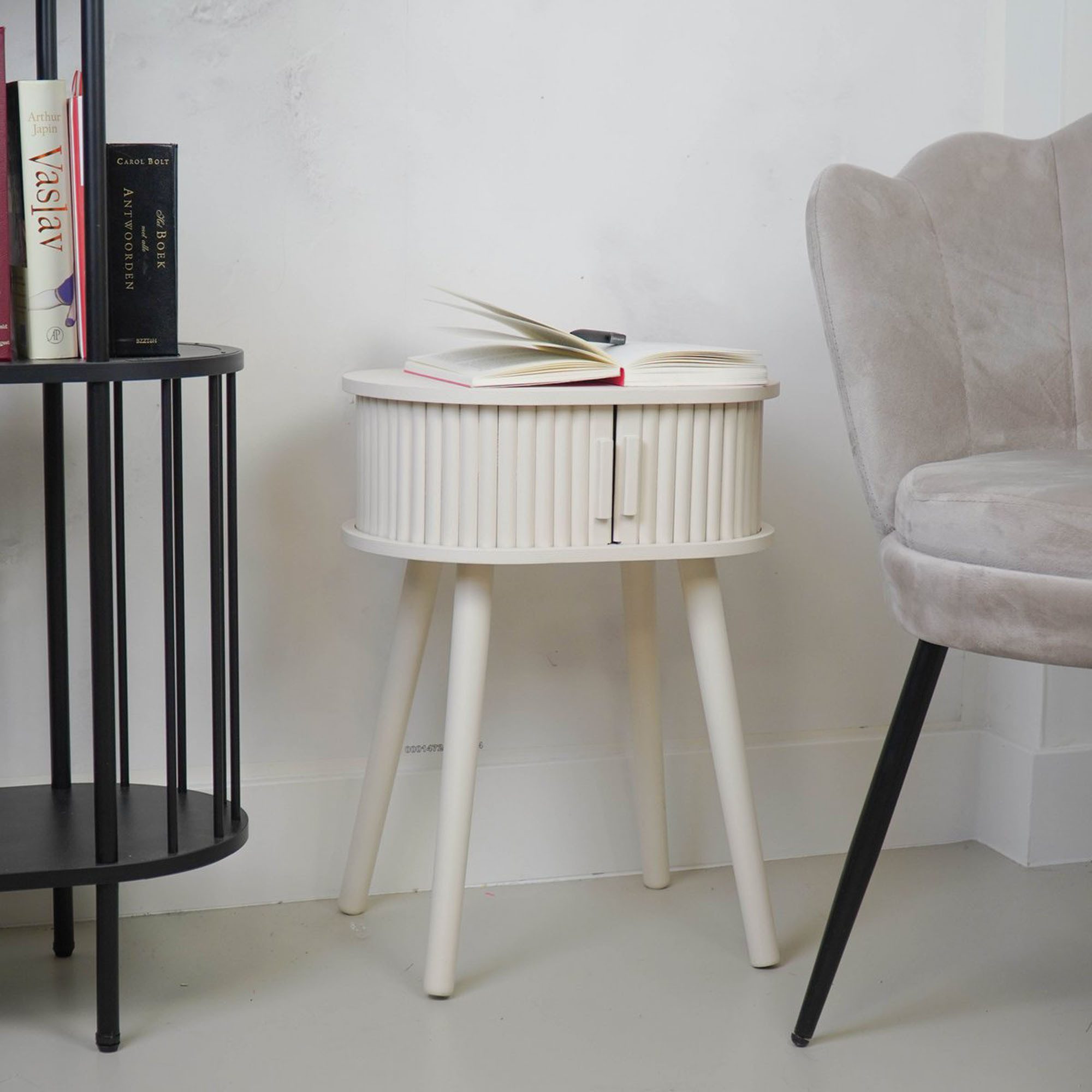 Housevitamin Nachttisch Nachttisch mit Lamellen aus Holz 40x30x53 cm (1-St., 1 Tisch), Stauraum aufklappbar