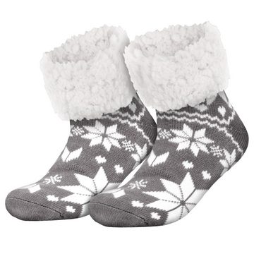 compagno Kuschelsocken (1-Paar) Wintersocken Schnee-Sterne Anti Rutsch Sohle Kuschelsocken Damen Herren Noppensocken Socken Einheitsgröße