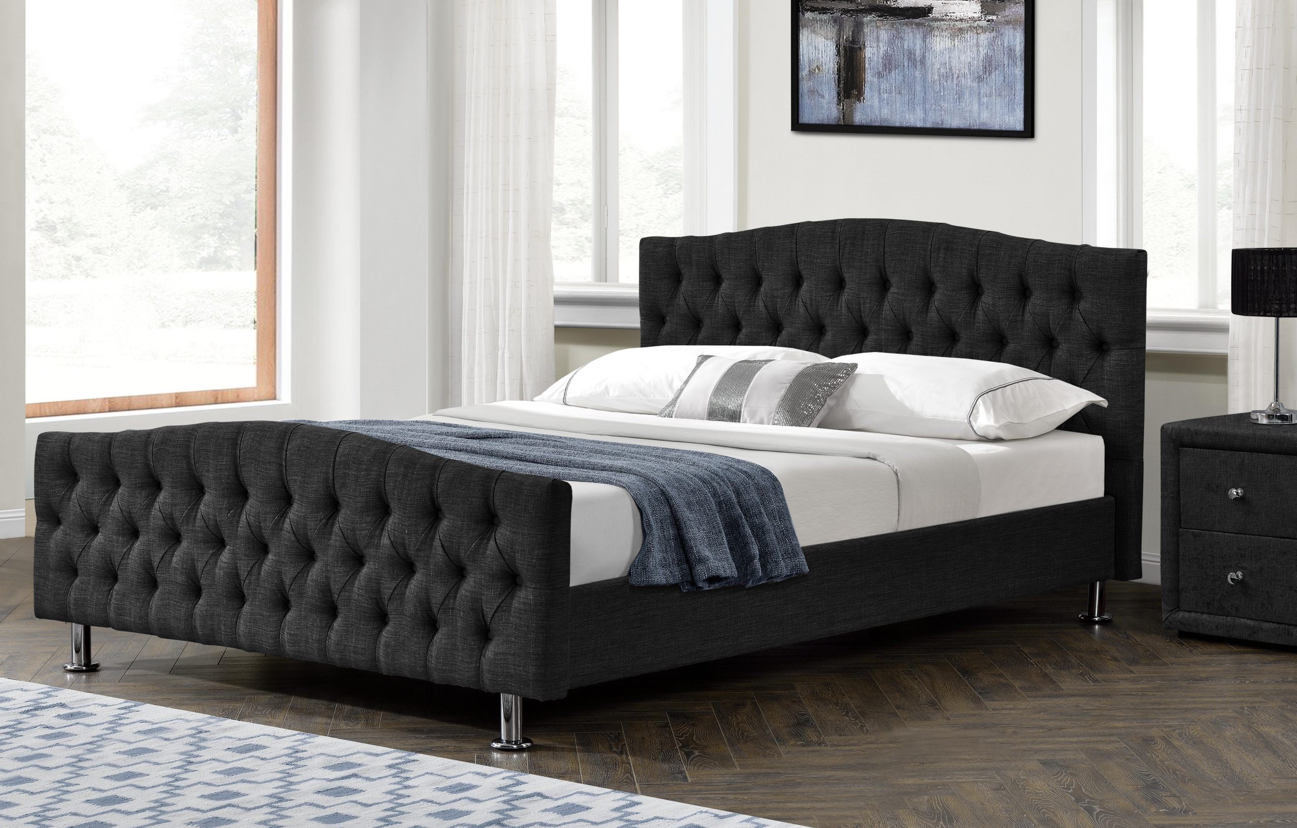 Polsterbett Chesterfield Schlafbett mit edler Textilpolsterung und Steppung