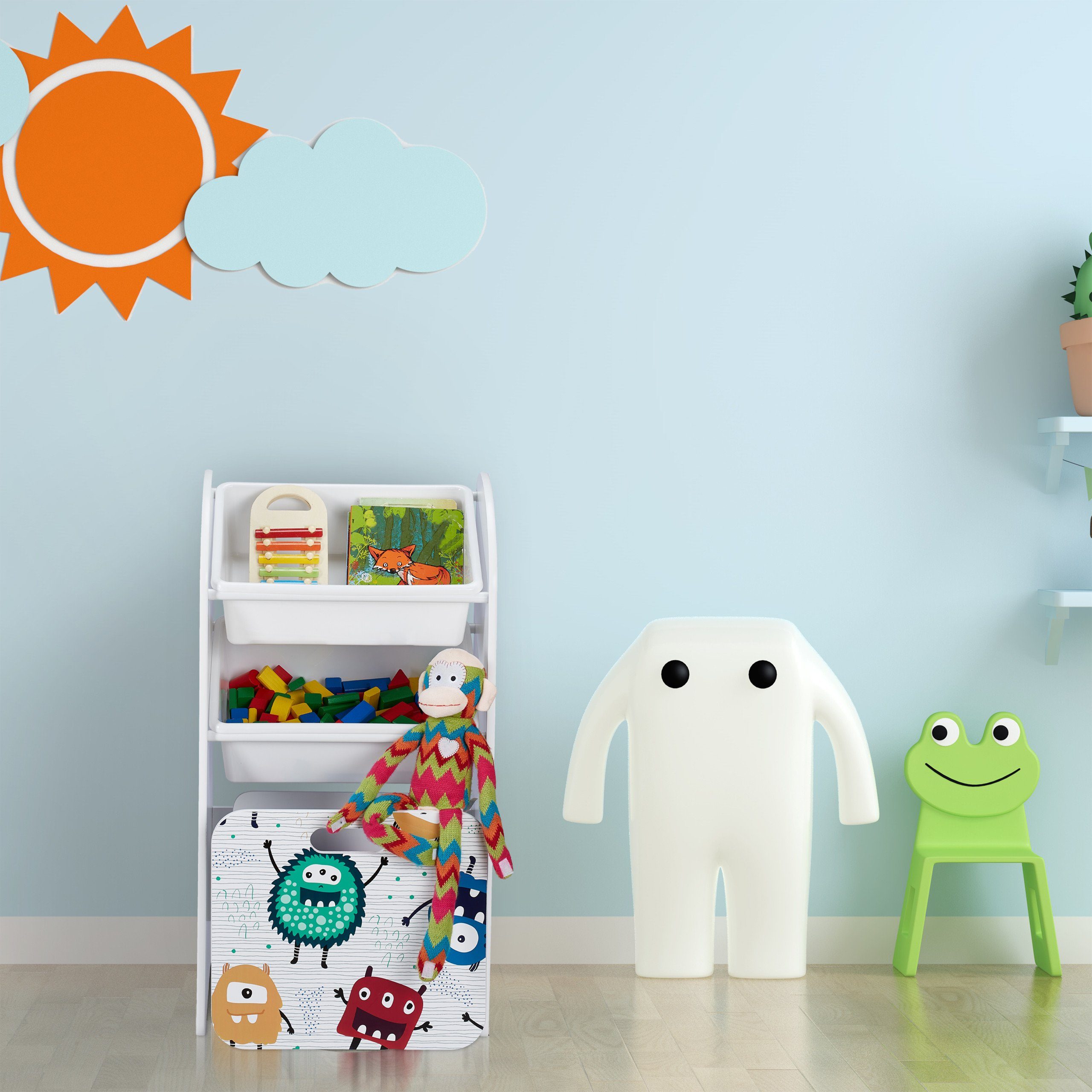 relaxdays Standregal Schmales Kinderregal mit Monstern günstig online kaufen