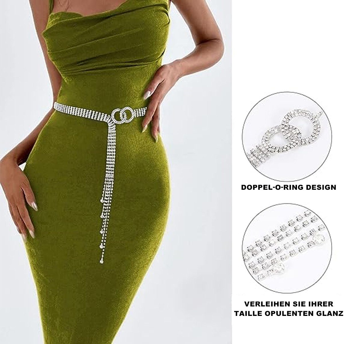 Kristall Diamantkette Strass Houhence Silber für Kleid Frauen Gürtel Kettengürtel glänzend Gürtel