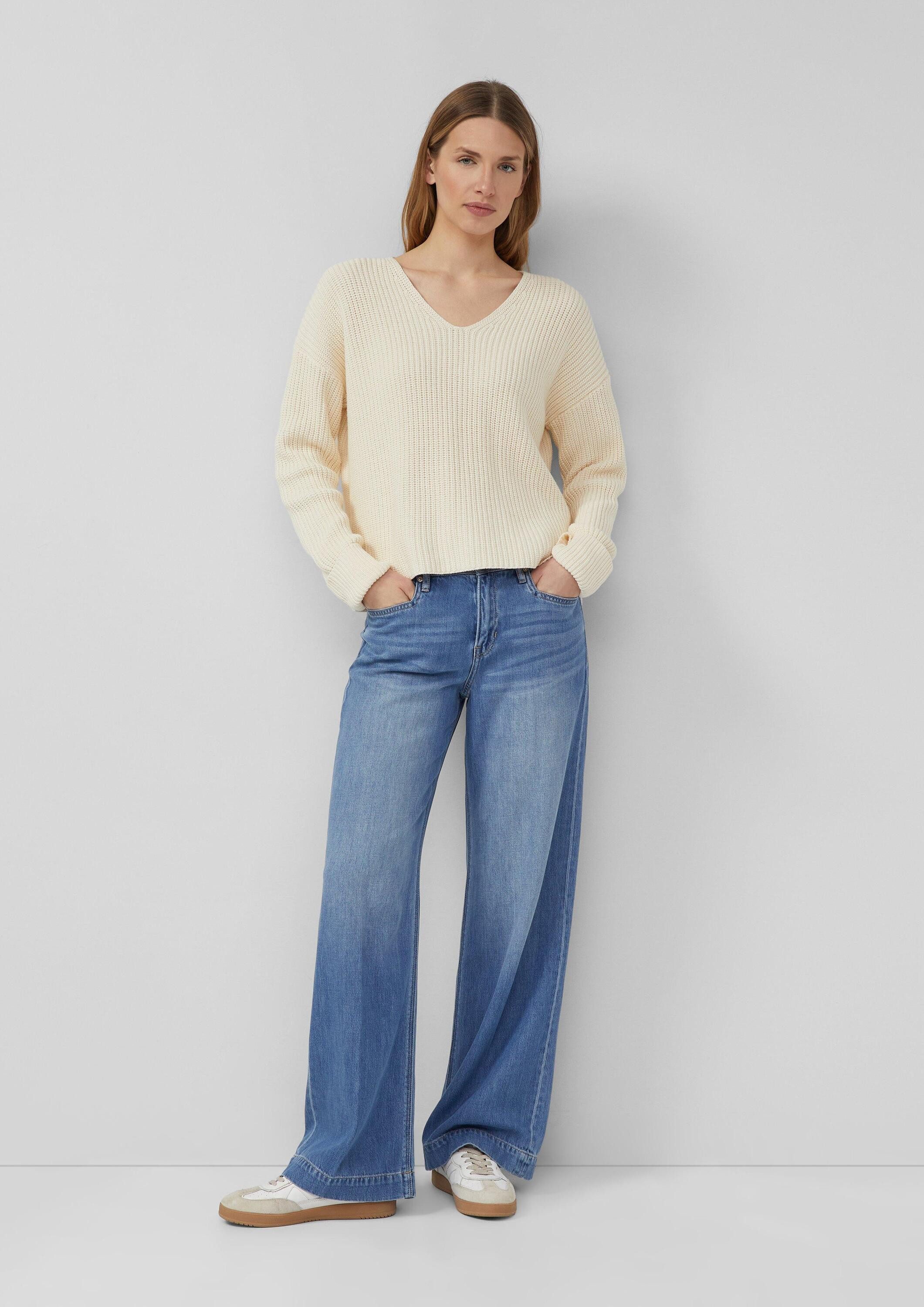 s.Oliver Longpullover Strickpullover Grobstrickpullover mit V-Ausschnitt im Relaxed Fit