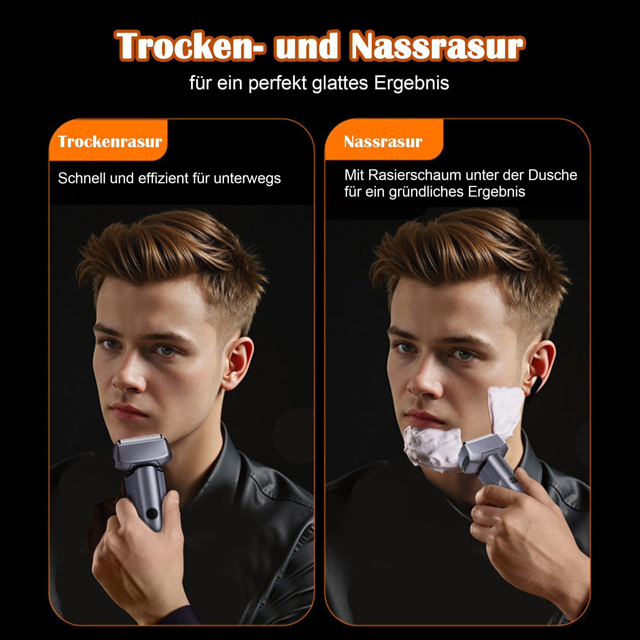 Fyrove Elektrorasierer Herren, 5-fach Scherköpfe, Präzisionstrimmer, nass/trocken, USB-C, 90 Min., LED, 1 Jahr Garantie