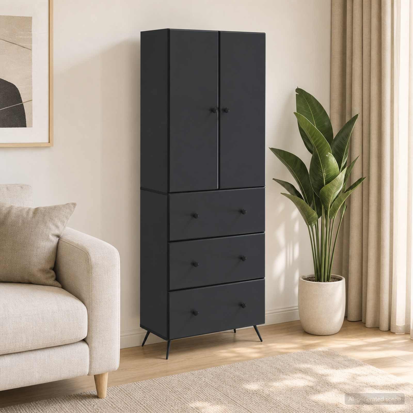 furnicato Container Schubladenschrank 66 x 34,5 x 90 cm Schwarz (1-St) Platzsparender Sideboard-Schrank mit Schiebetüren für dein Büro