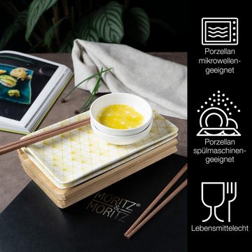 Moritz & Moritz Tafelservice Moritz & Moritz Gourmet - Sushi Set 10 teilig gelbe Strahlen (8-tlg), 2 Personen, Porzellan, Geschirrset für 2 Personen