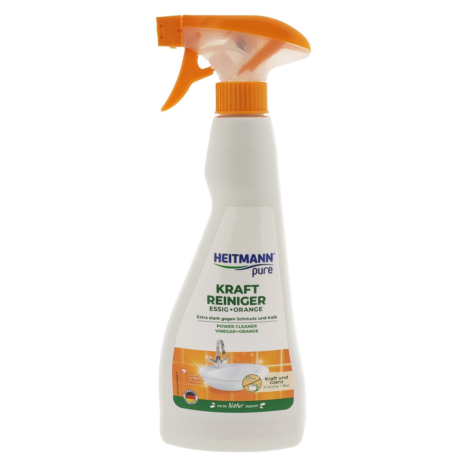HEITMANN HTM pure Kraftreiniger Essig+Orange 500ml Flüssigreiniger (Flasche, [1-St. HTM pure Kraftreiniger Essig+Orange 500ml Kraftreiniger Allzweckreiniger Orangenreiniger)